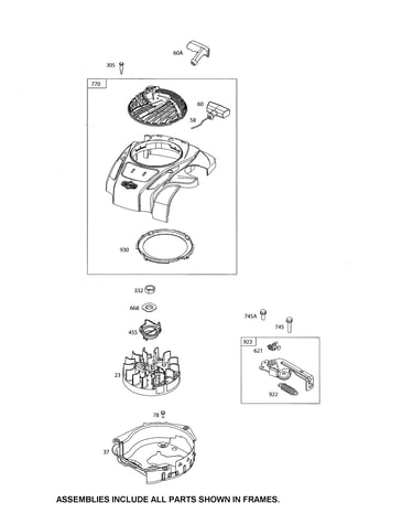 Rewind/blower housing/flywheel