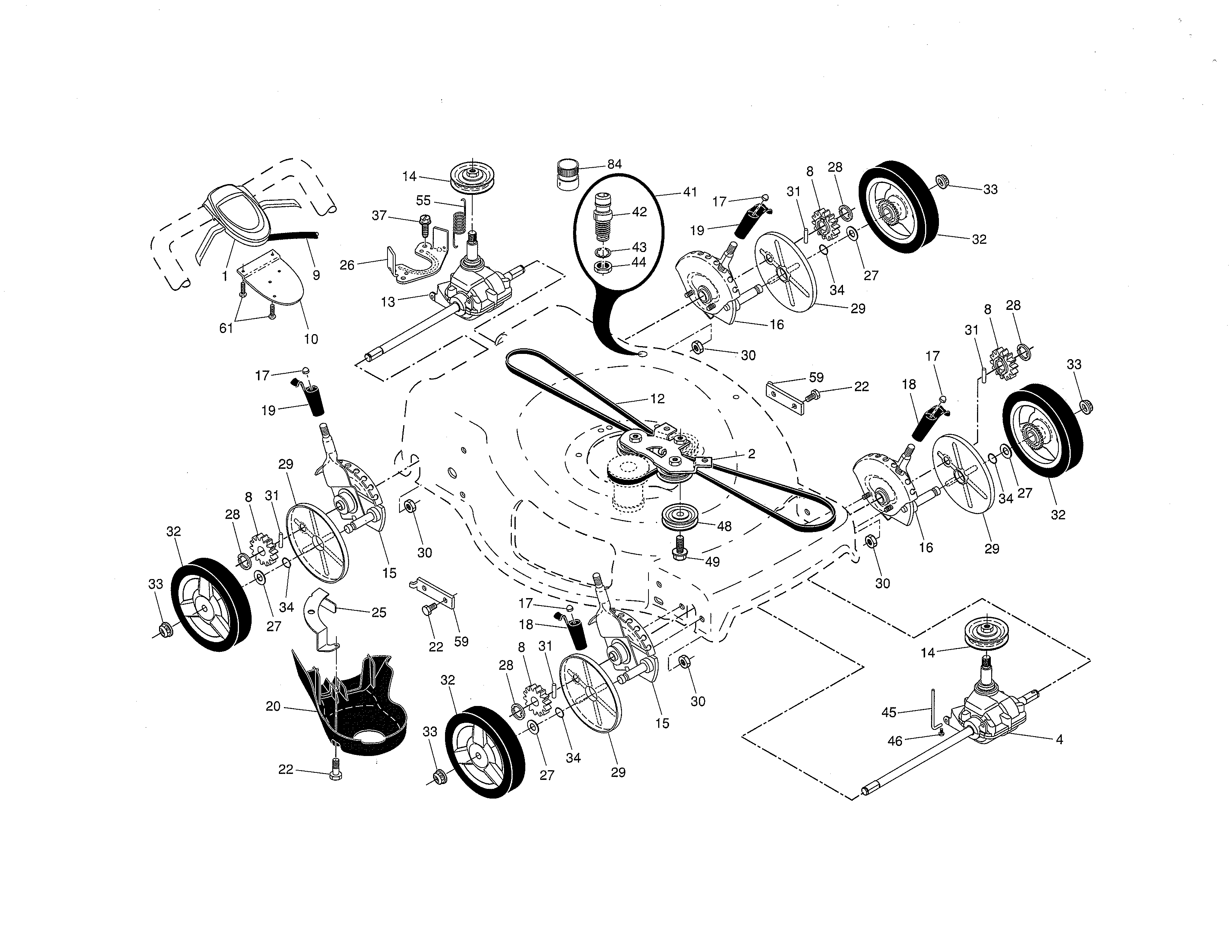 Drive control/gear case/wheels