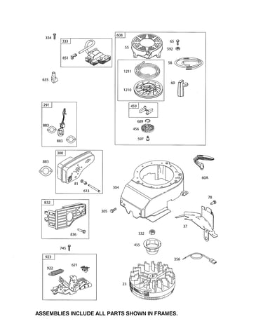Rewind starter/muffler/flywheel