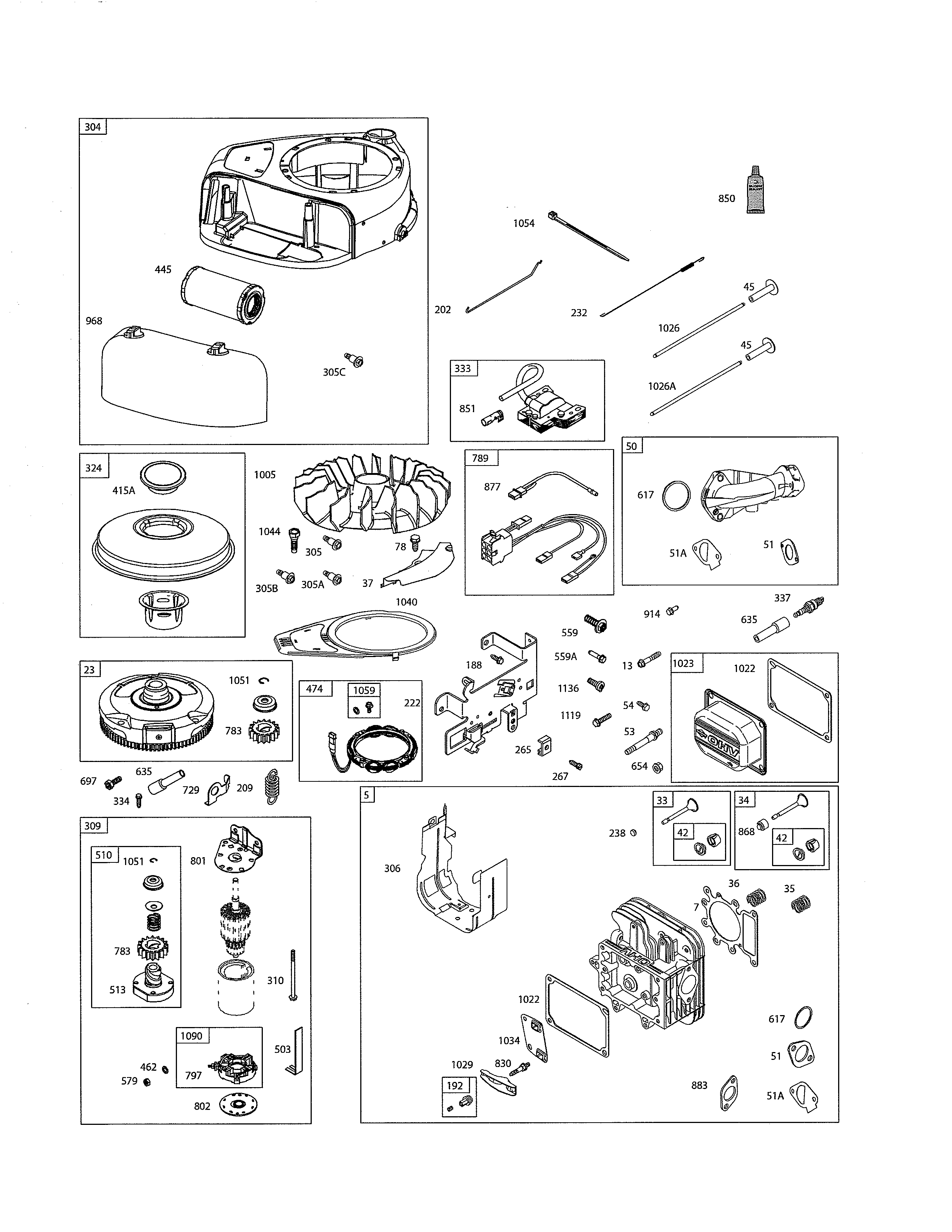 Head-cylinder/motor-starter/blower housing