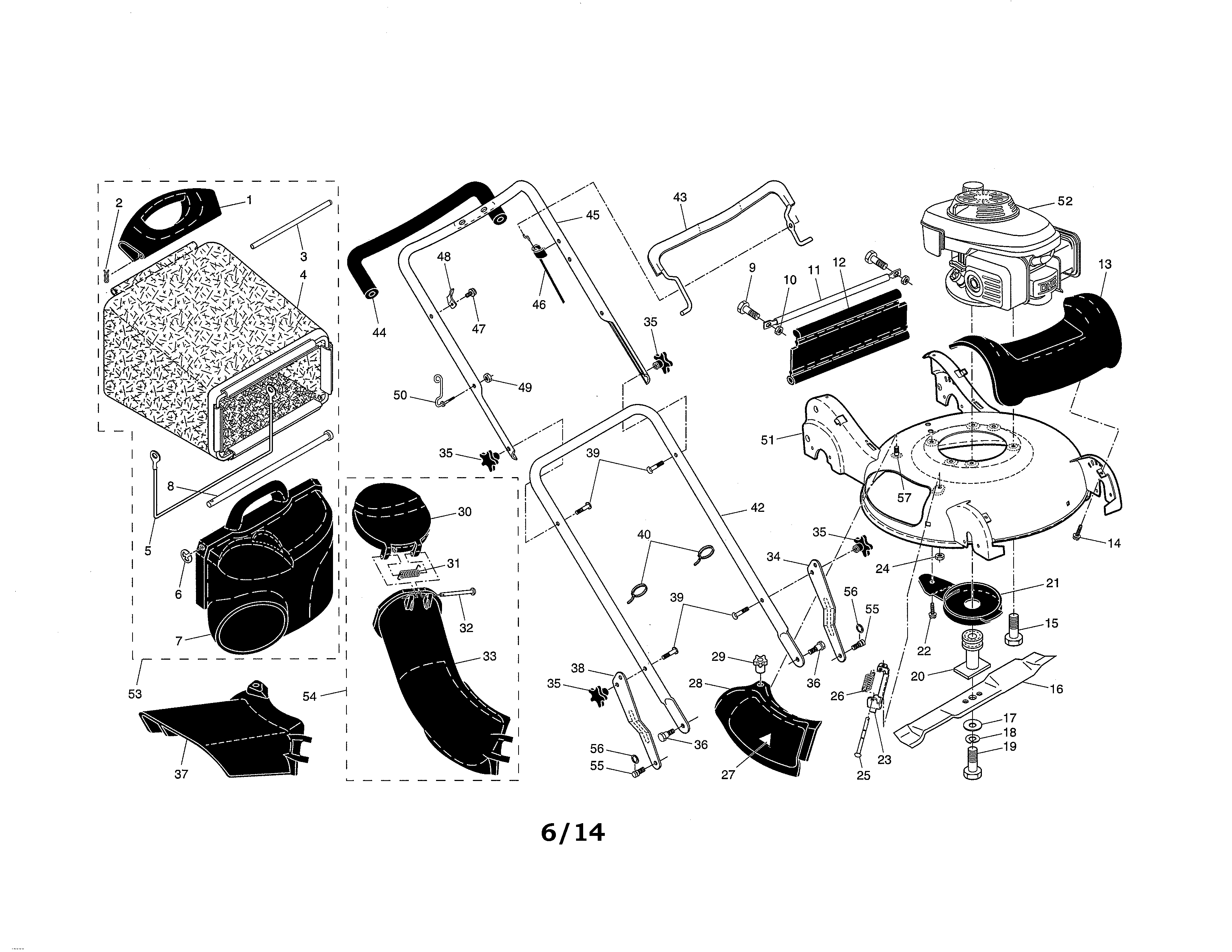 Engine/housing/handle/grassbag