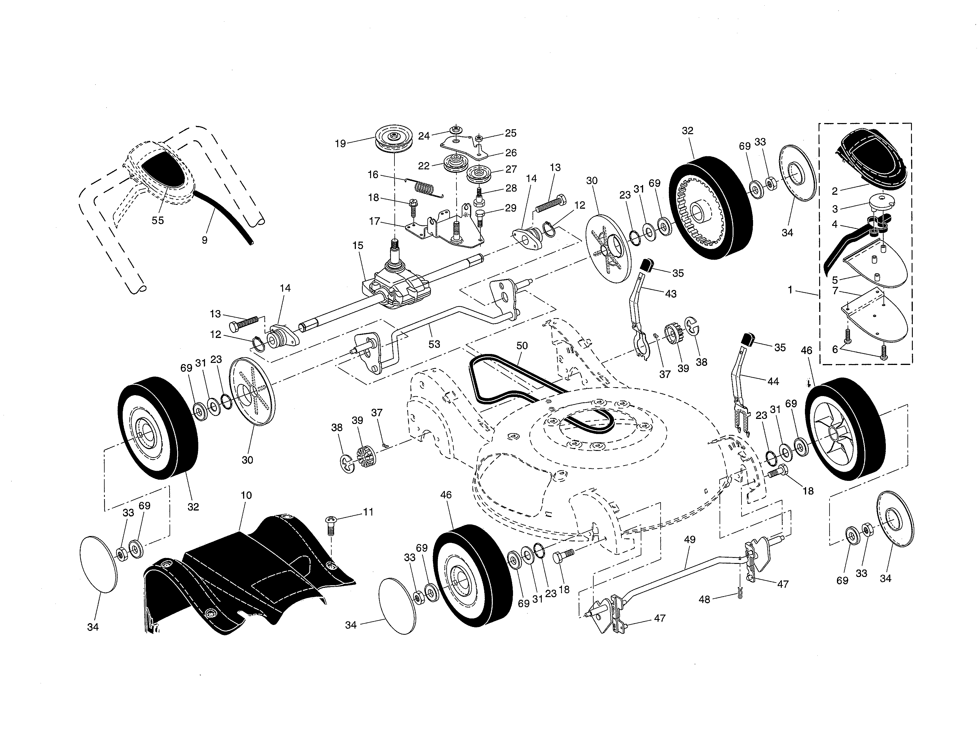 Drive control/gear case/wheels