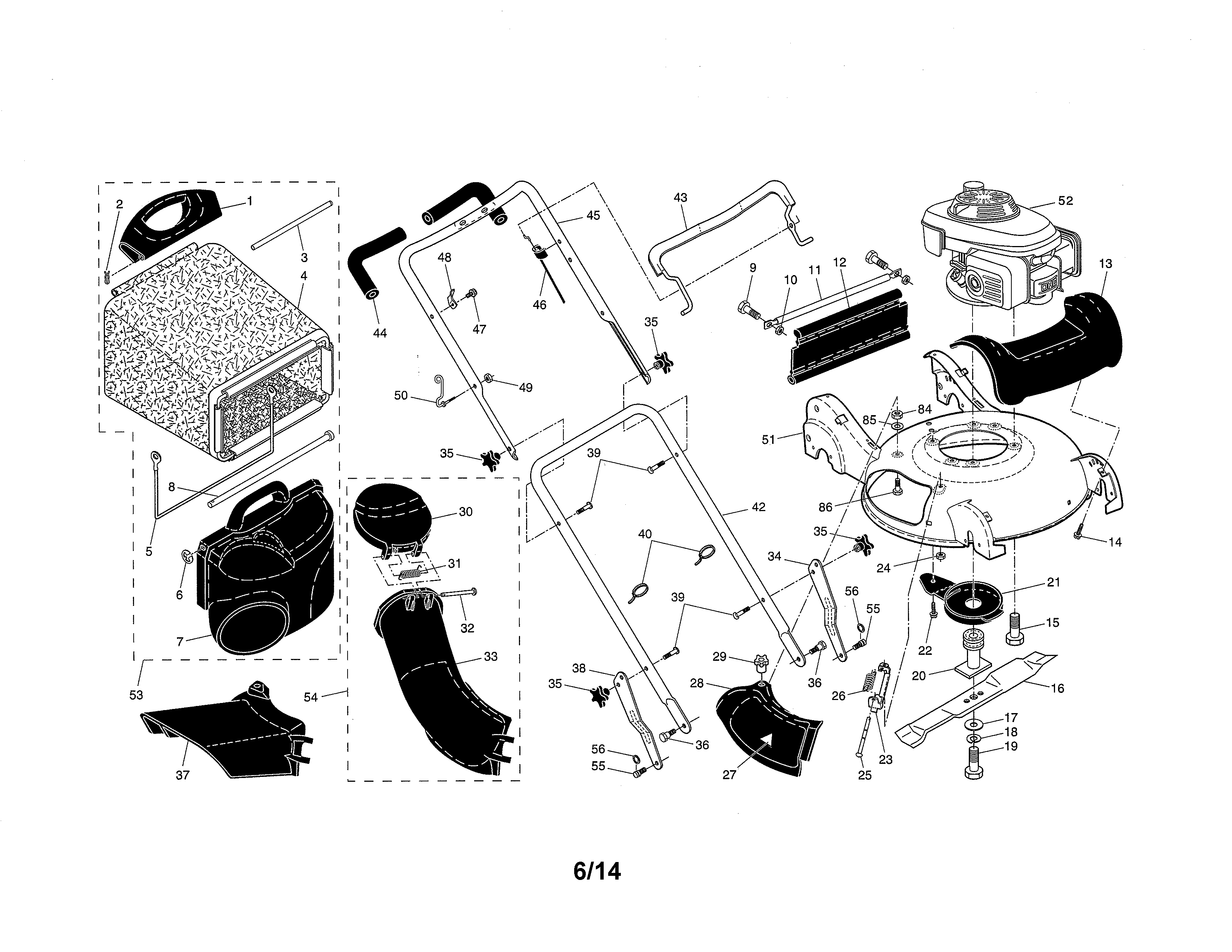 Engine/housing/handle/grassbag