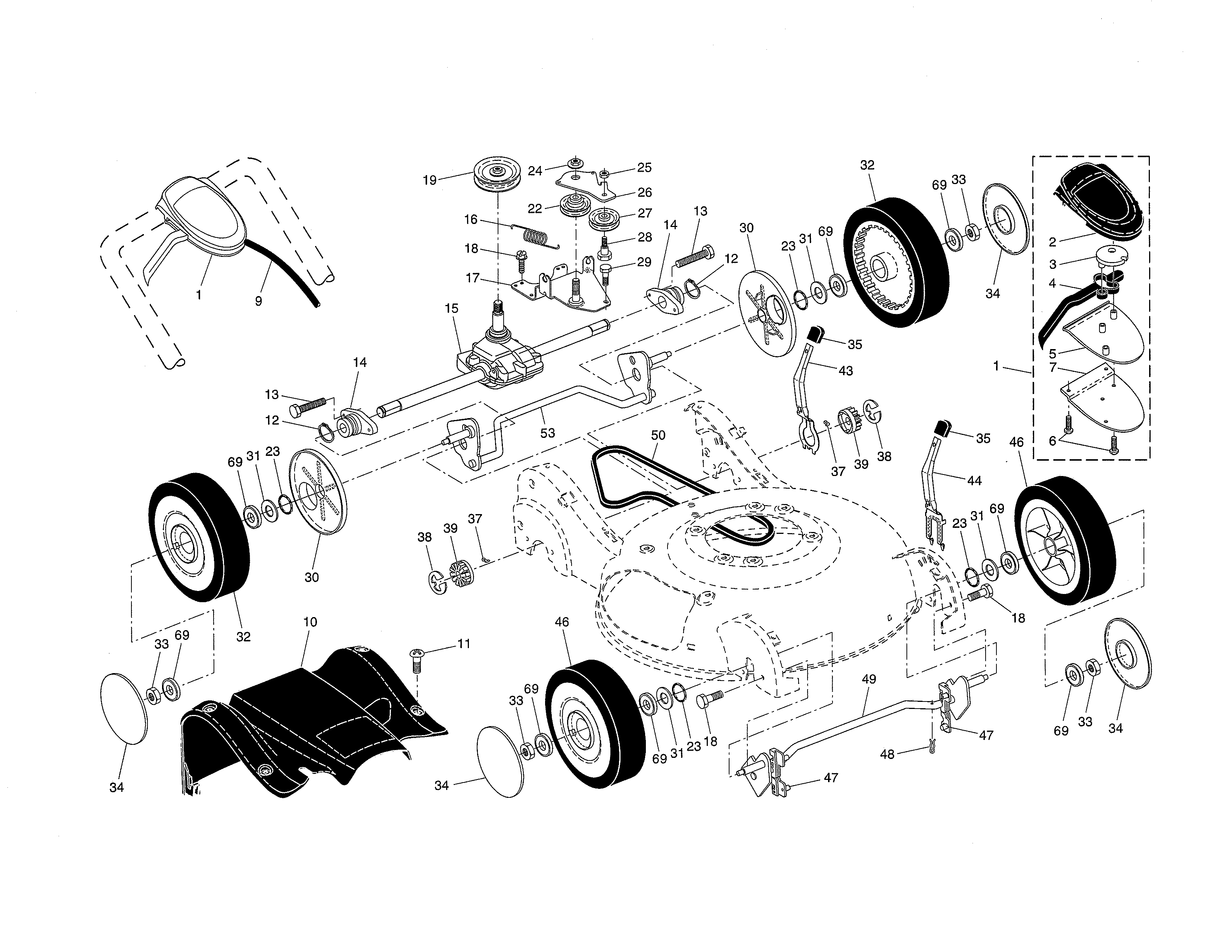 Drive control/gear case/wheels