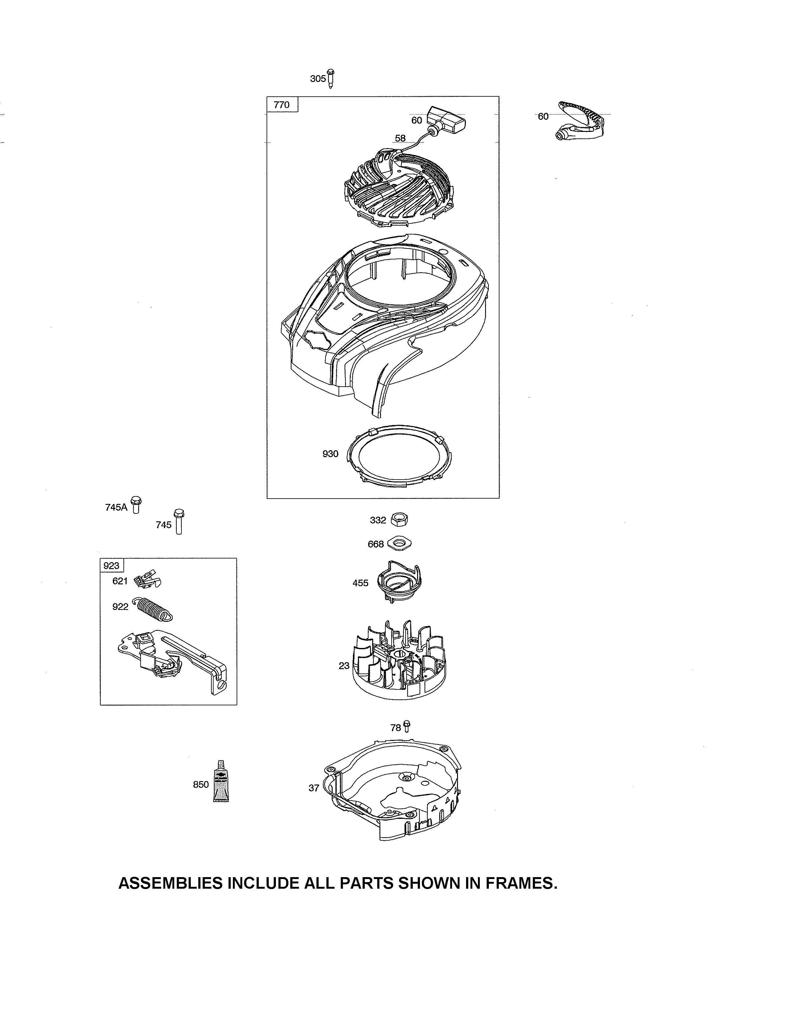 Rewind/blower housing/flywheel