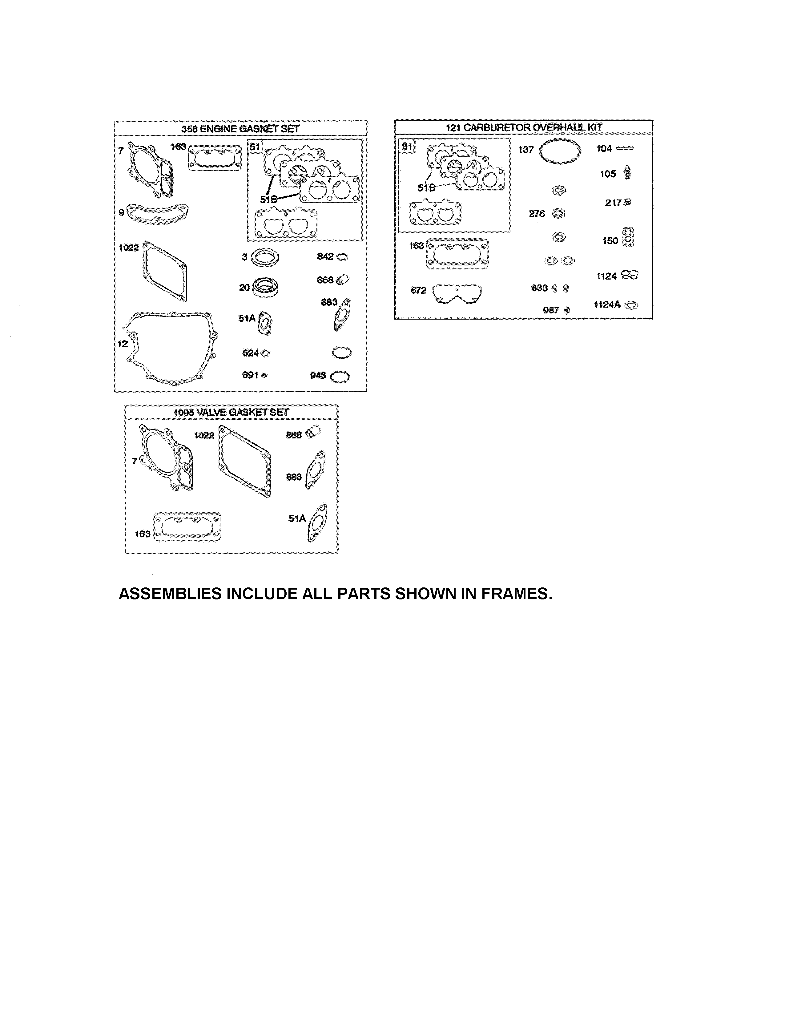 Engine/valve gasket sets
