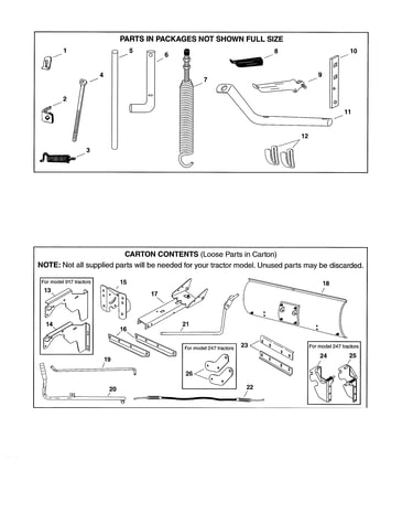 Not shown parts/carton contents