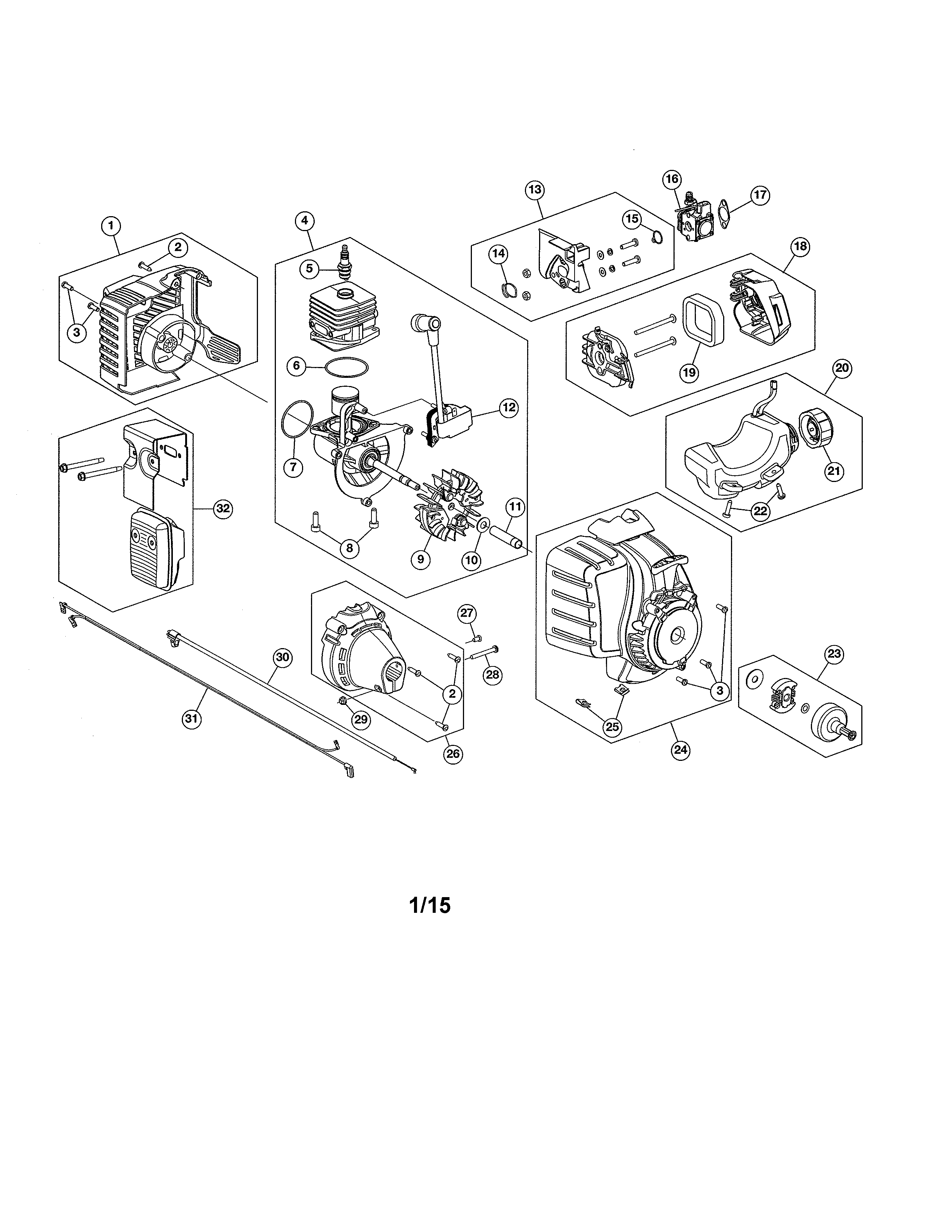Short block/fuel tank/muffler