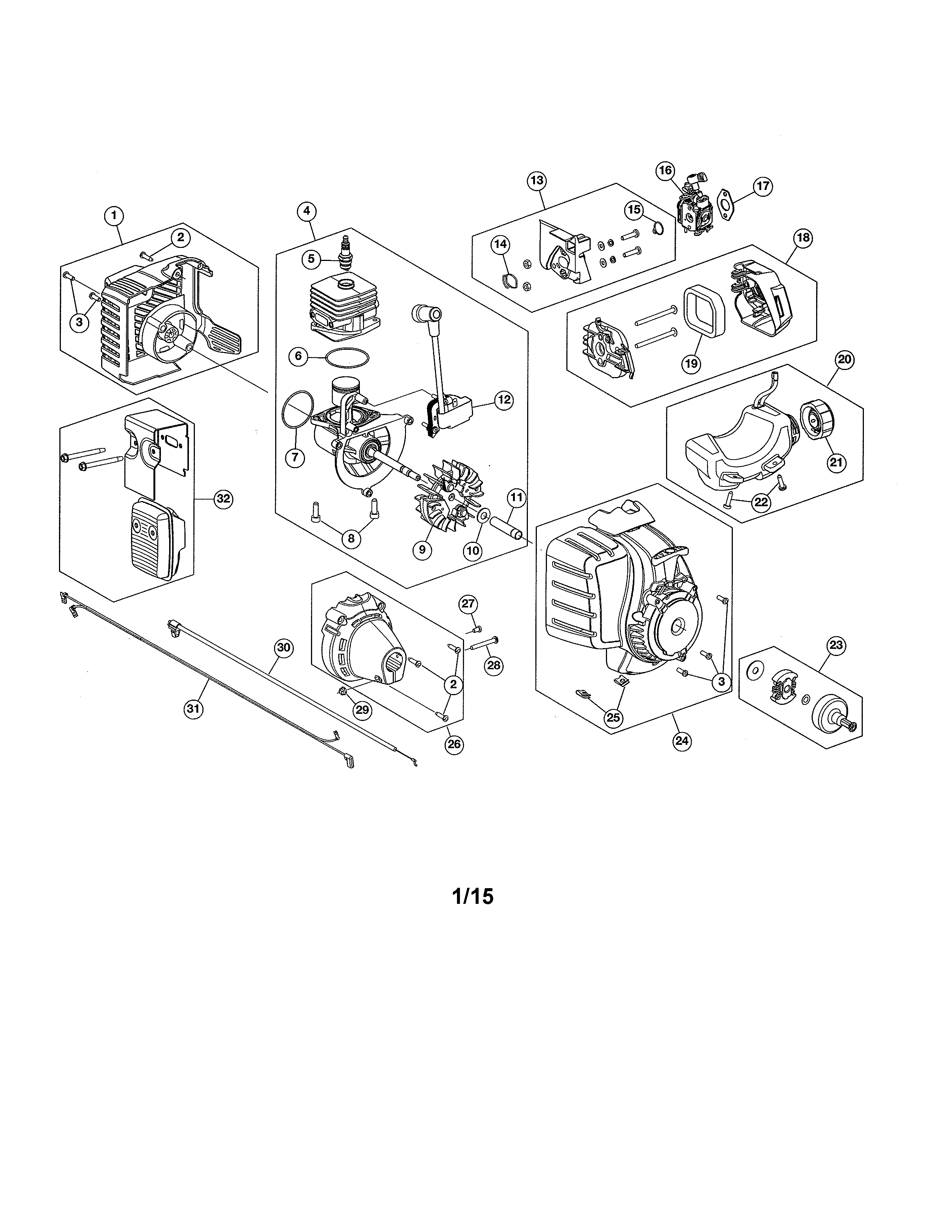 Short block/fuel tank/muffler