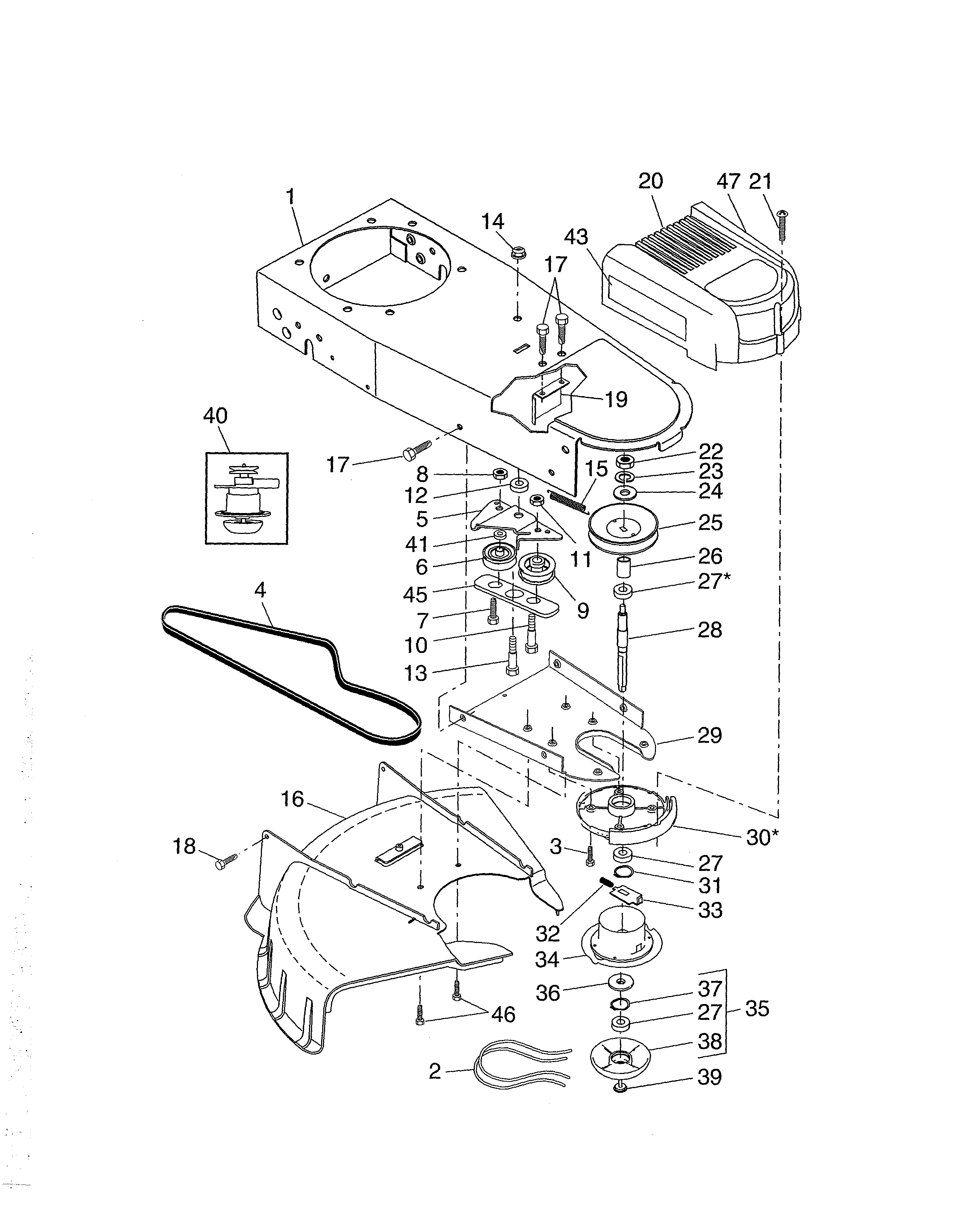 Chassis/deflector/spindle