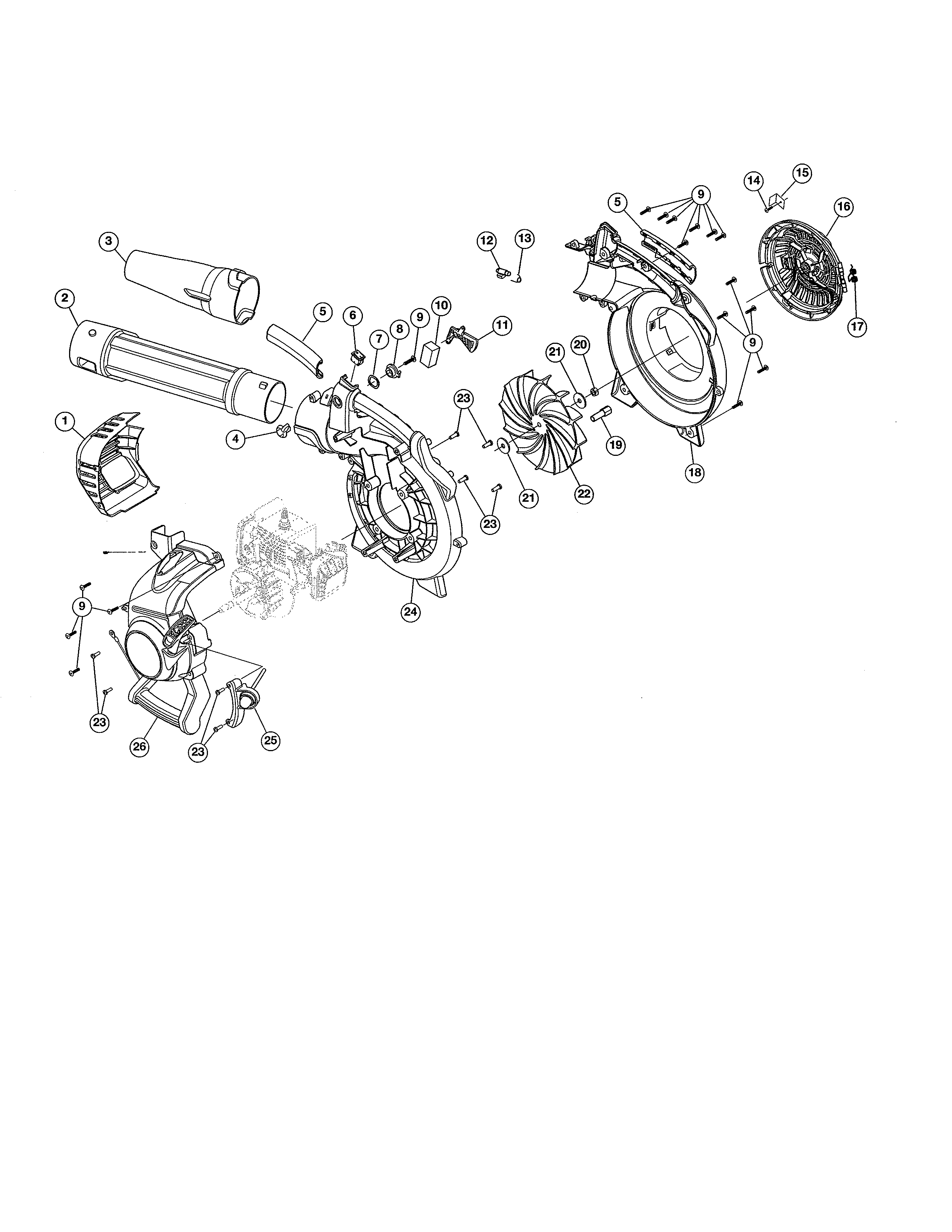 Tubes/impeller/engine cover
