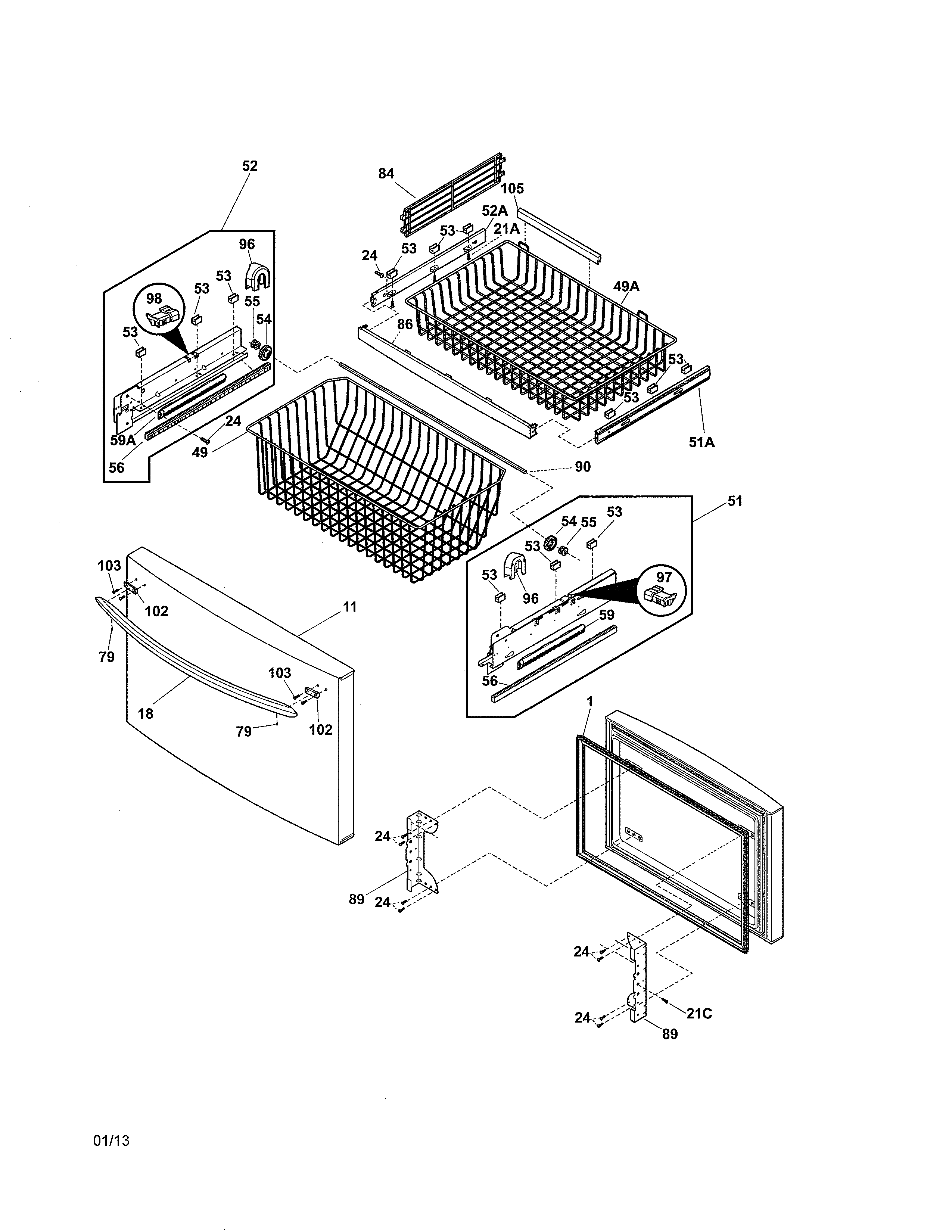 Freezer drawer, baskets