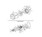 Hotpoint NJLR473ET0WB drum/blower/drive diagram