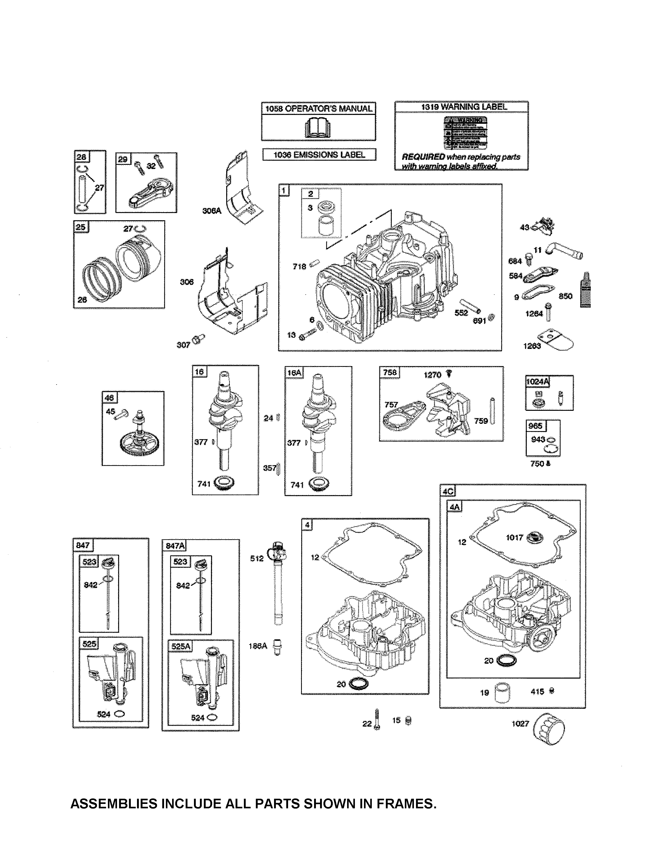 Crankshaft/cylinder/sump