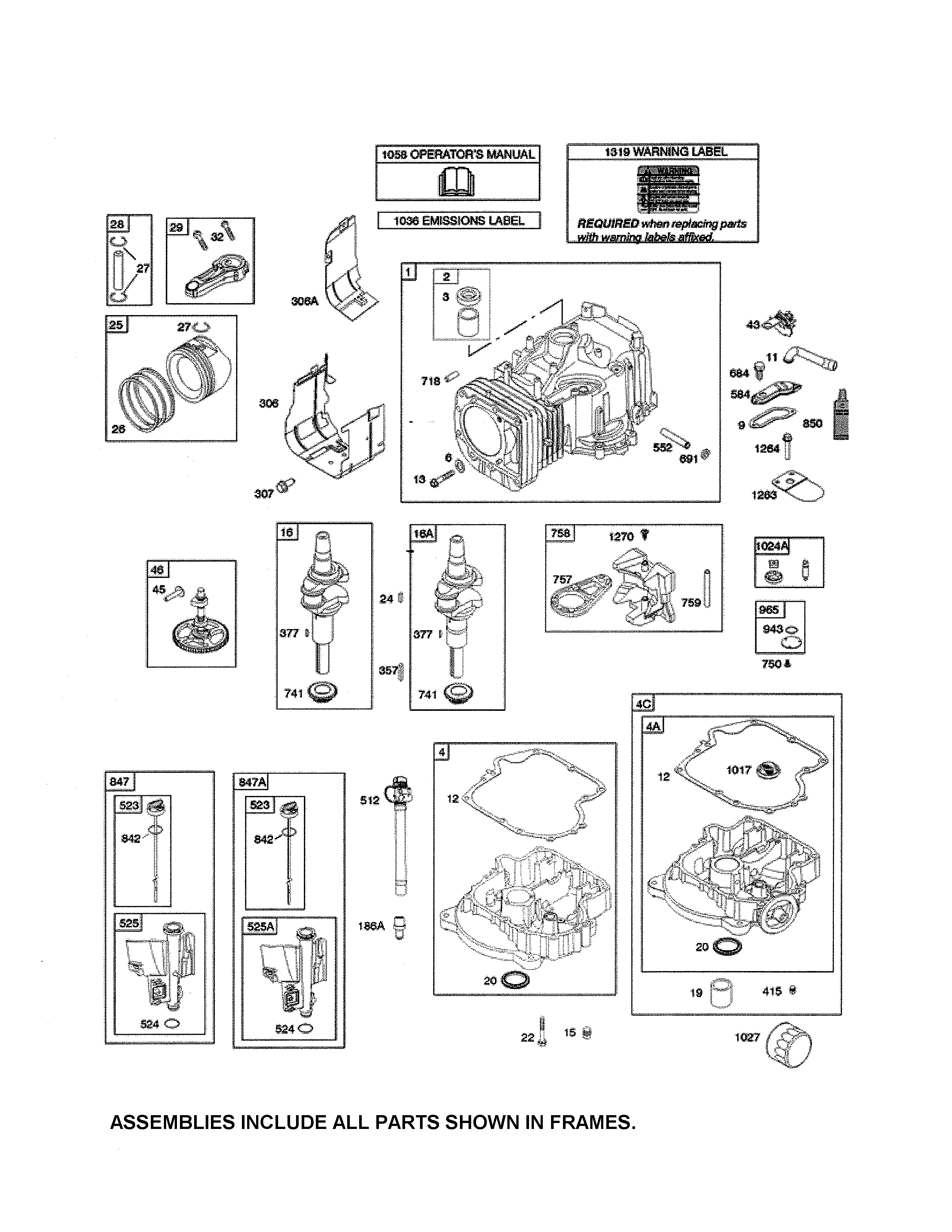 Cylinder/crankshaft/sump