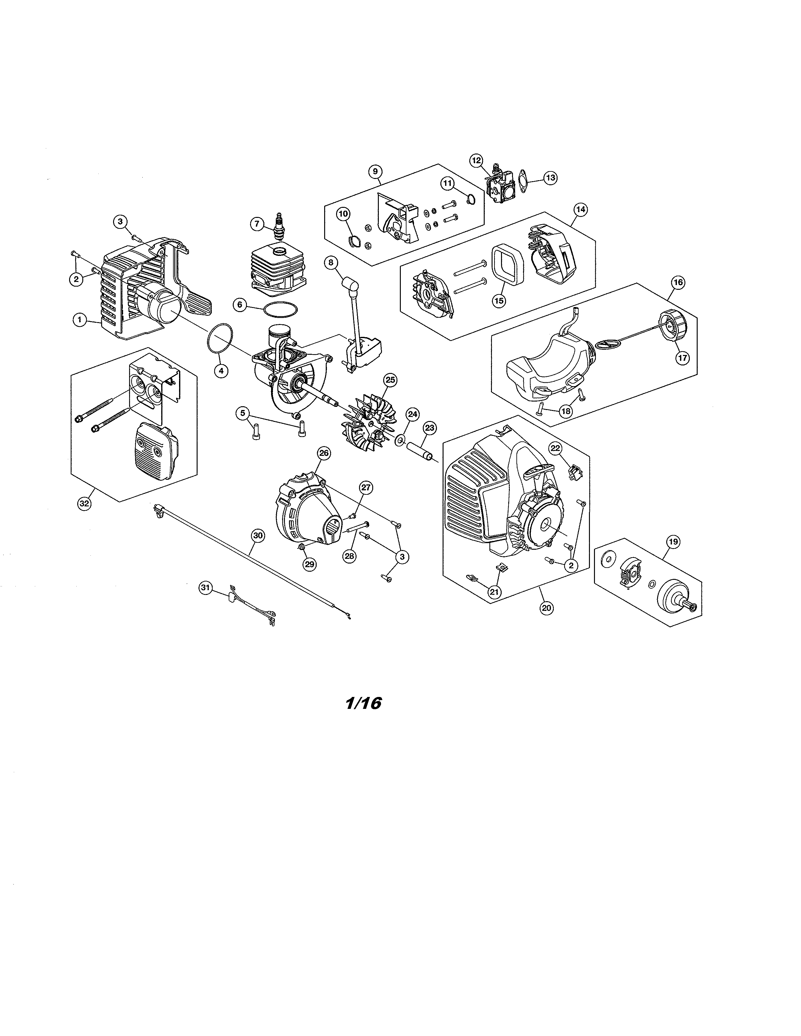 Fuel tank/starter/muffler