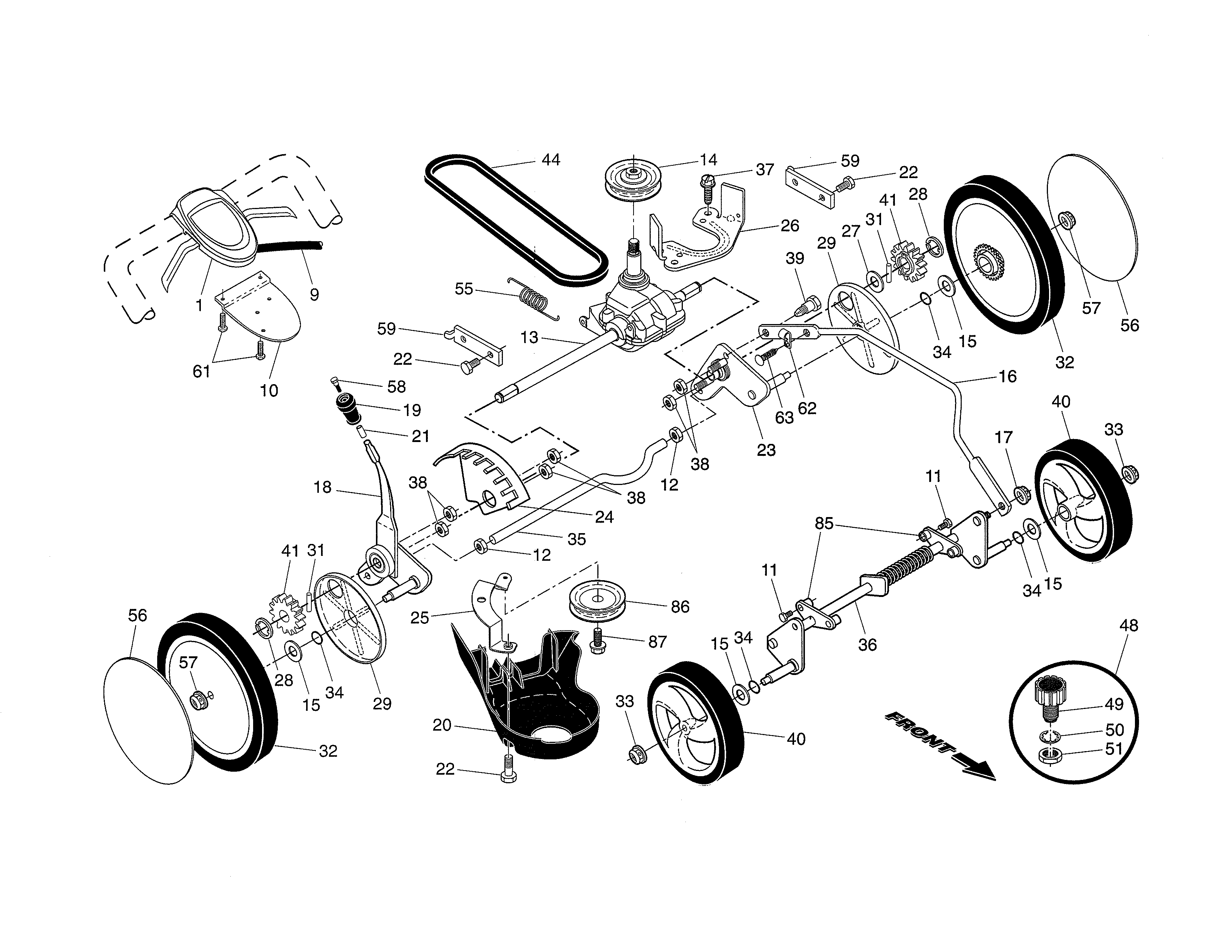 Drive control/gear case/wheels