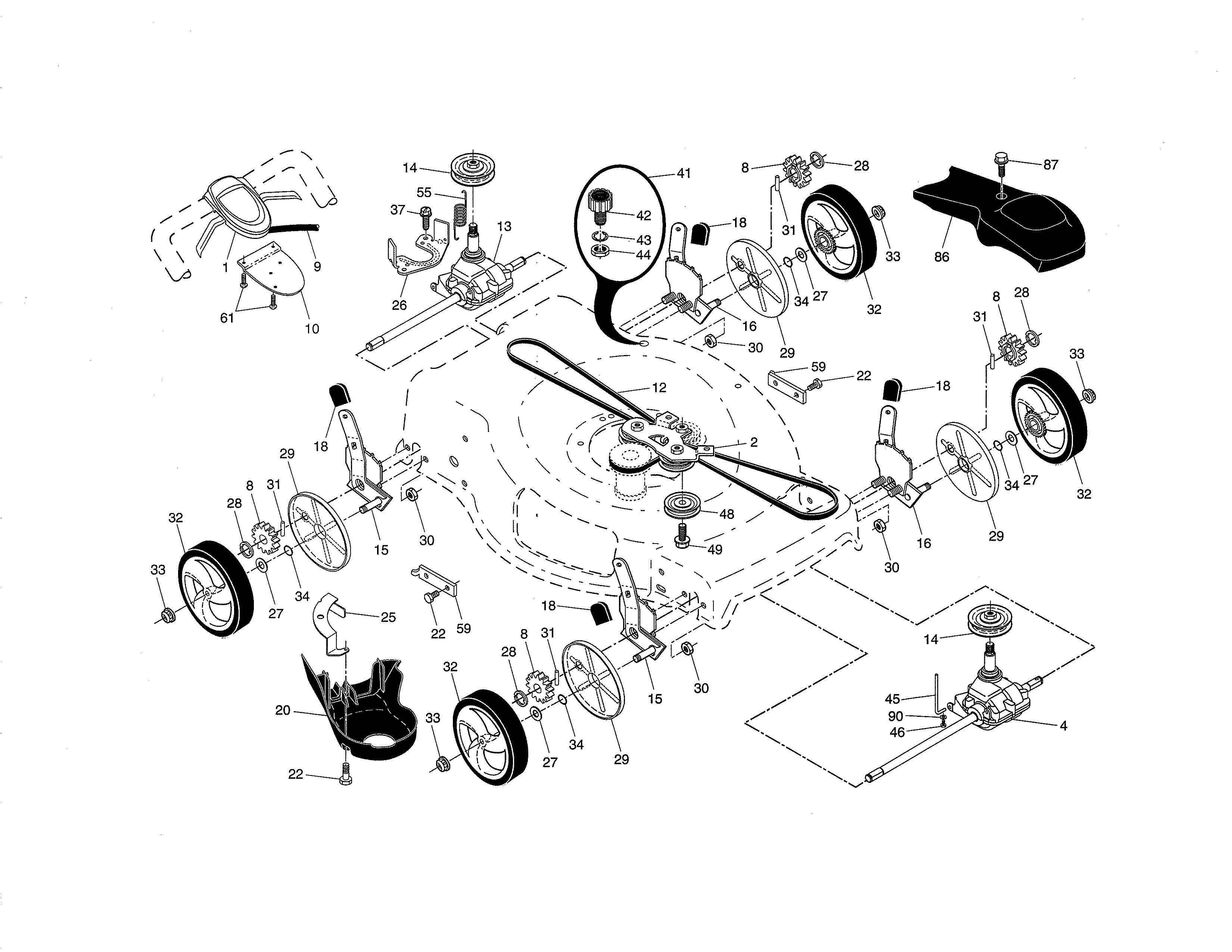 Drive control/gear case/wheels