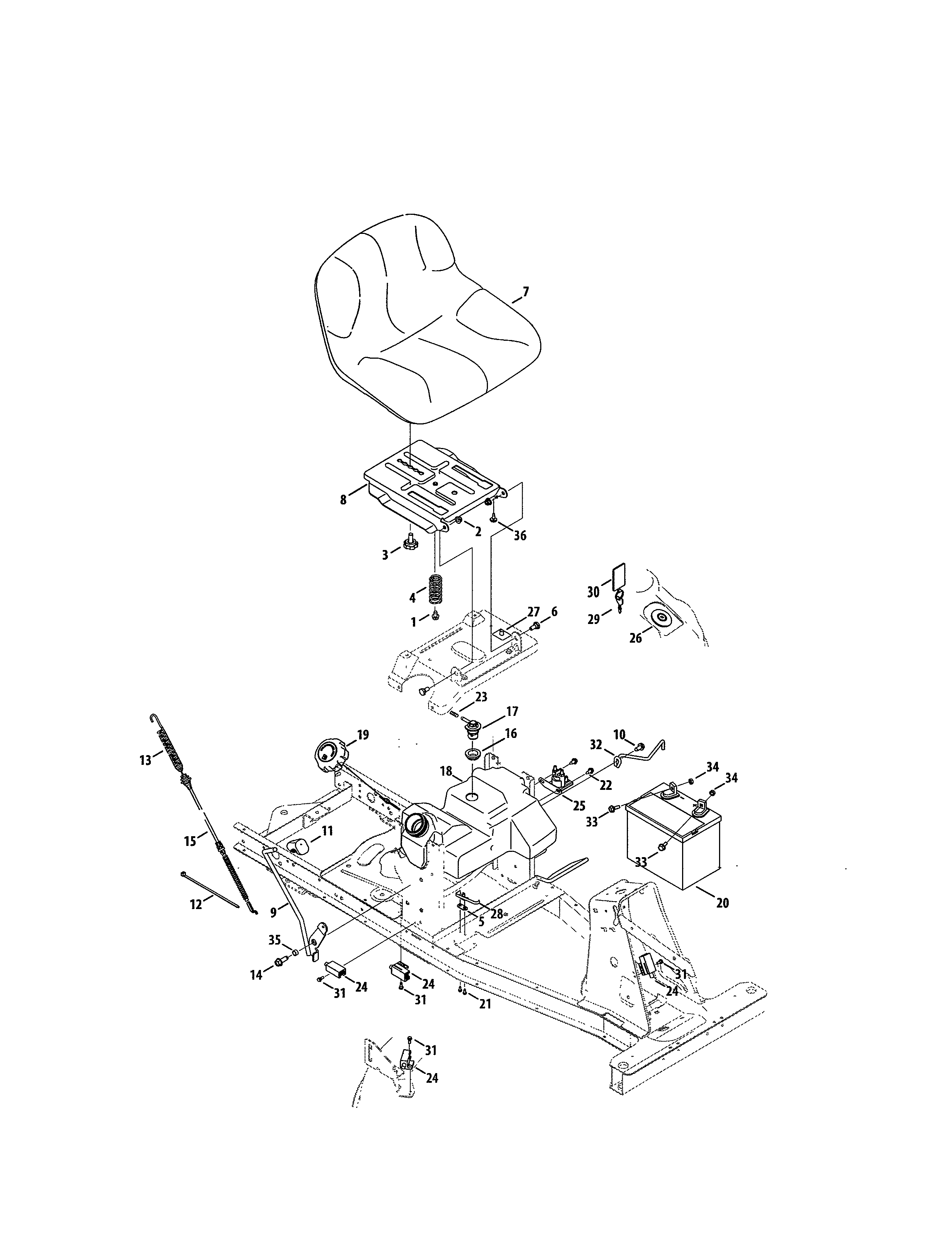 Seat/battery/fuel tank