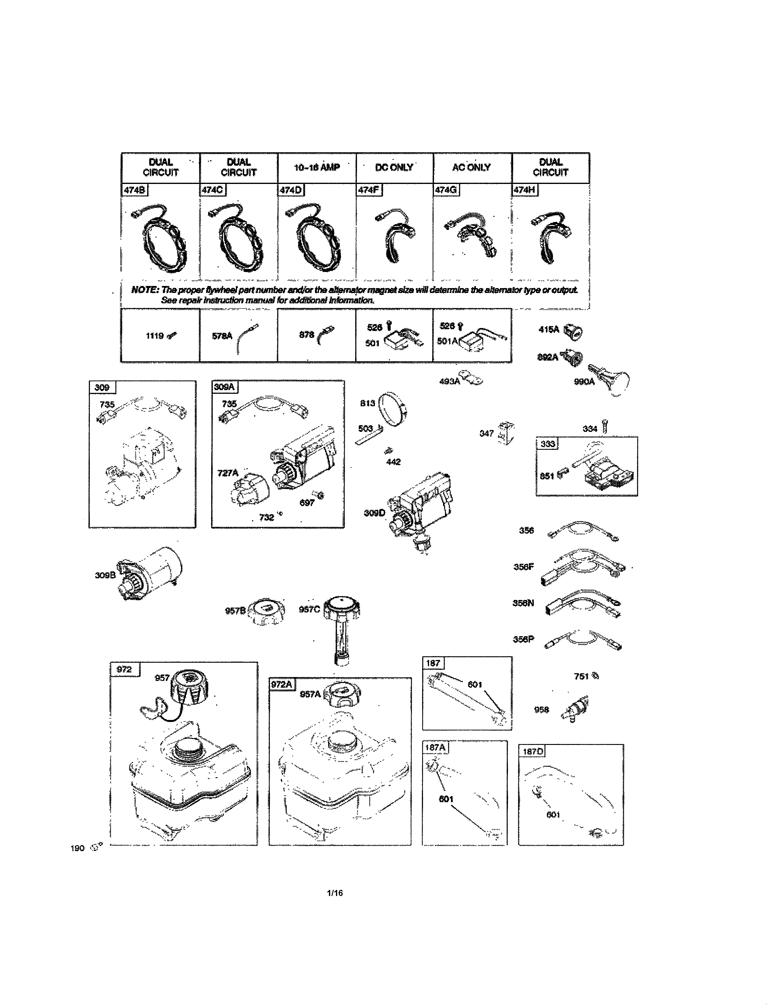 Alternator/fuel tank/electric starter