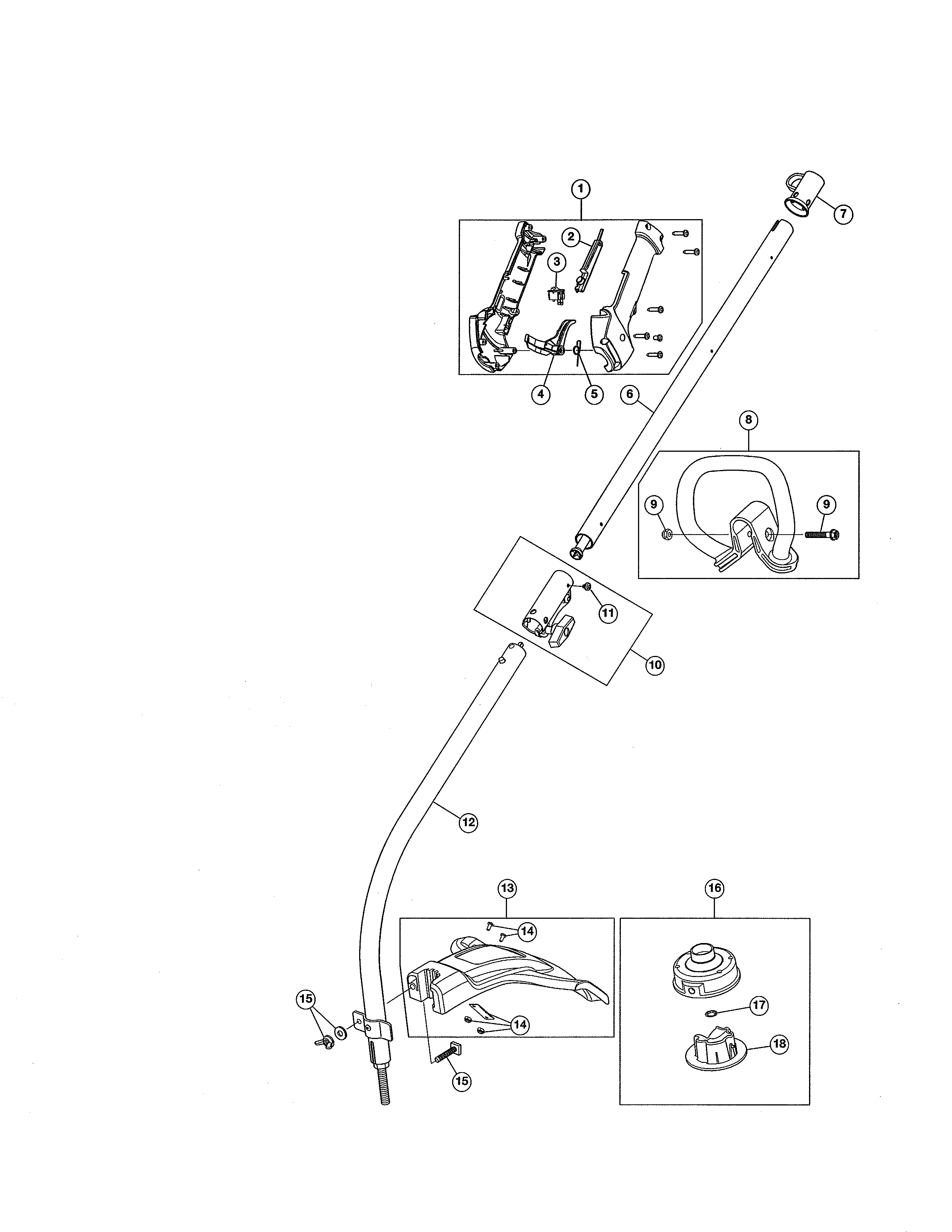 Drive shaft/handle/shield