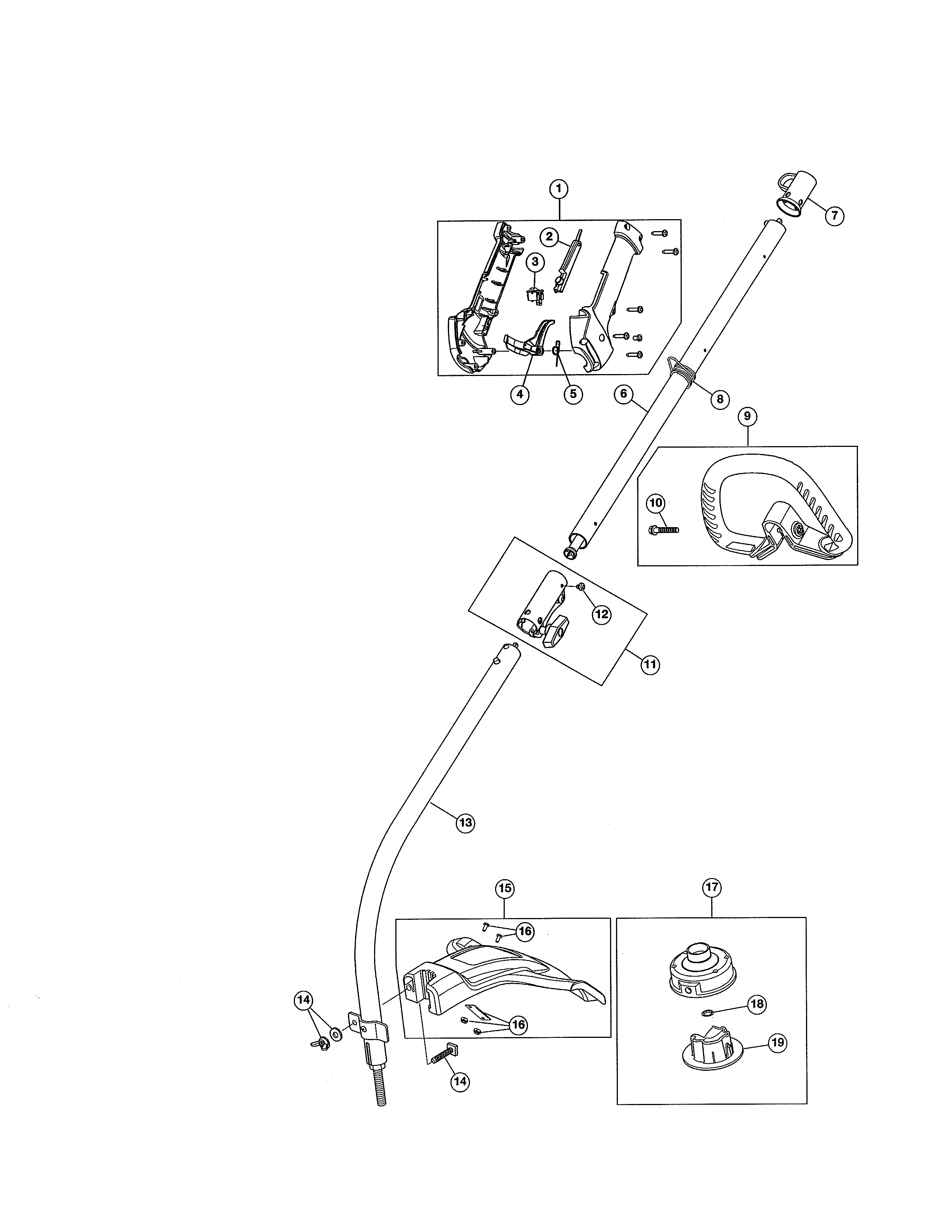 Drive shaft/handle/shield
