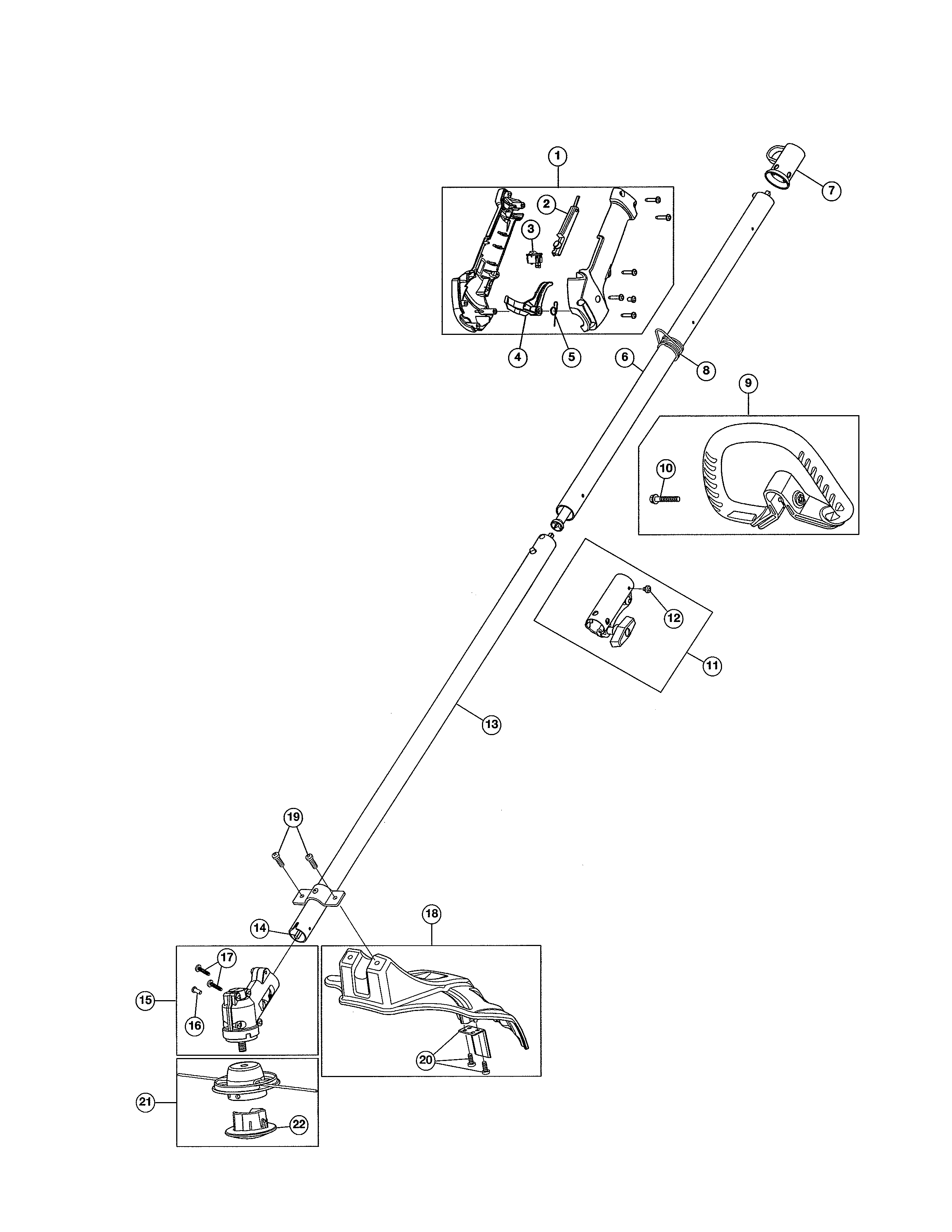 Drive shaft/handle/shield