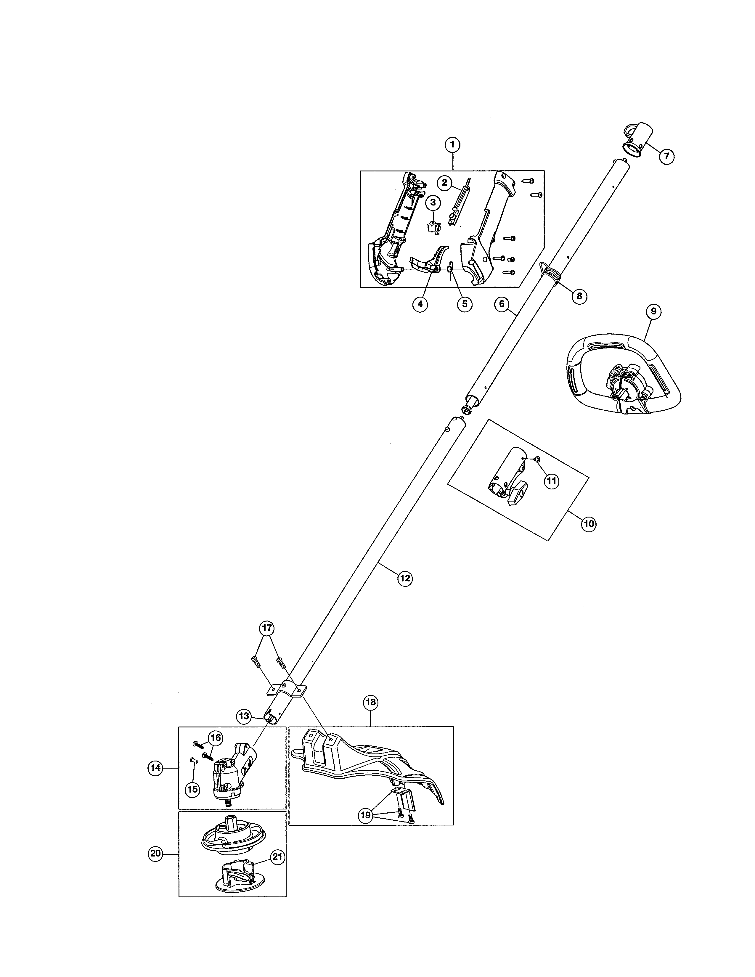 Drive shaft/handle/shield