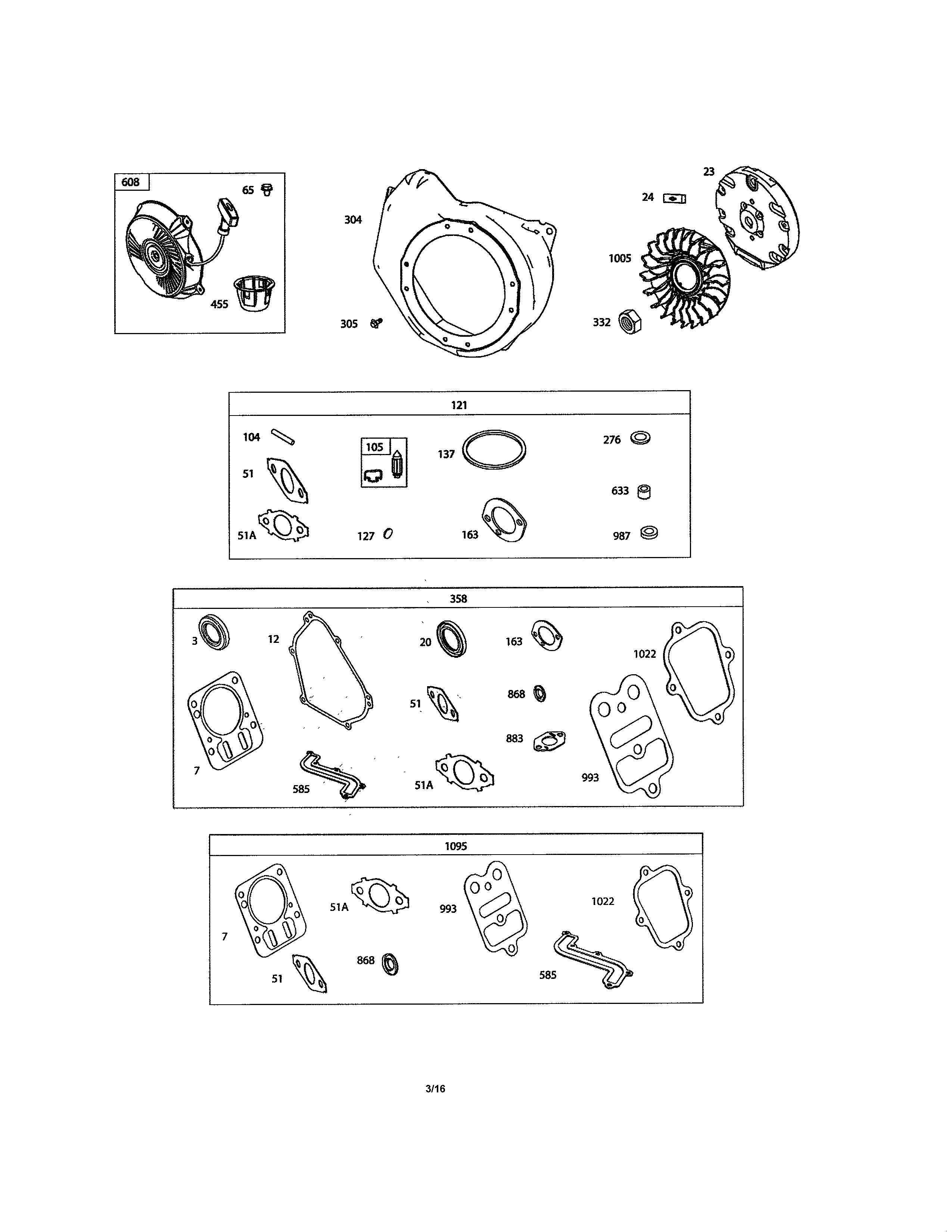 Rewind starter/gasket sets
