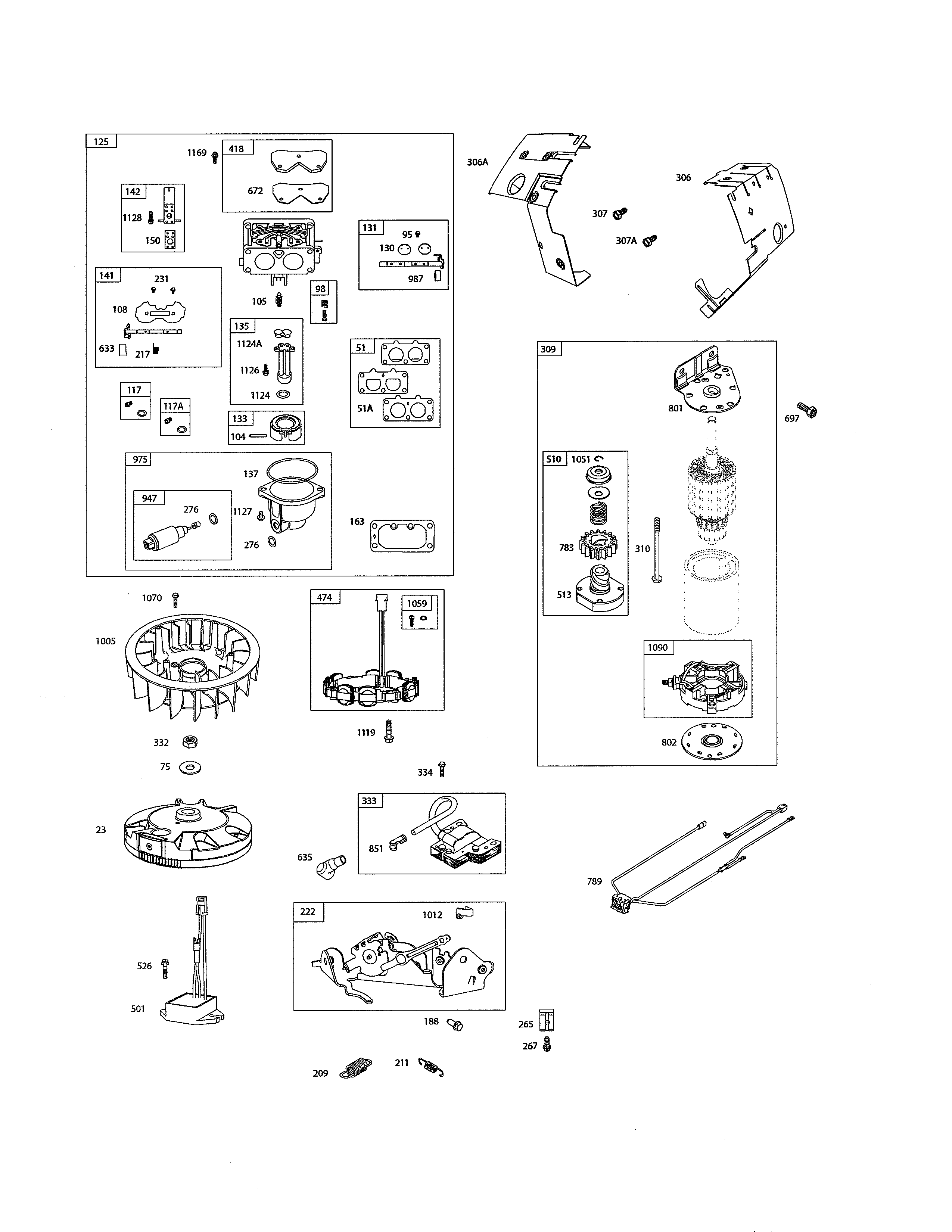 Carburetor/flywheel/motor-starter