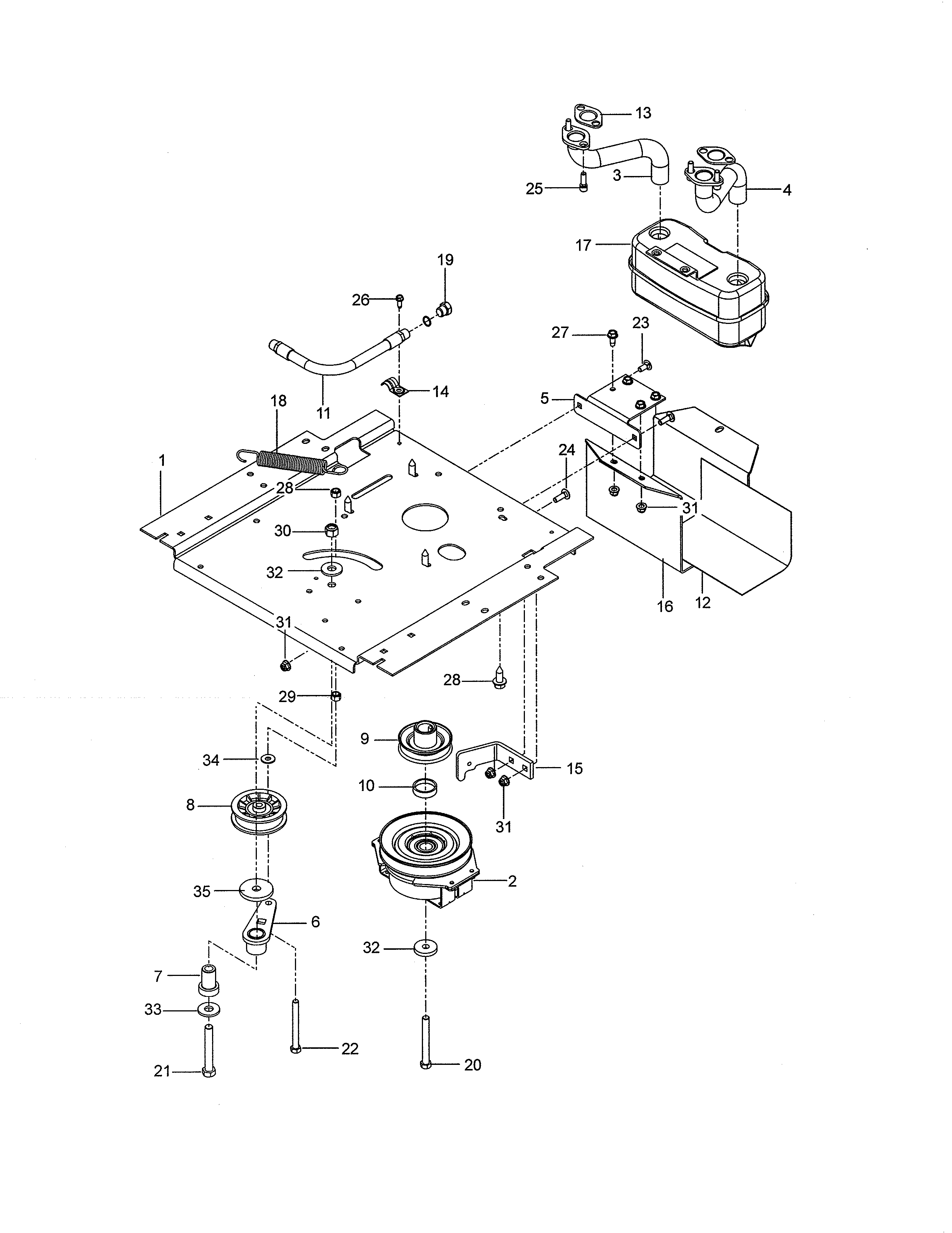 Engine mounting, guards & muffler