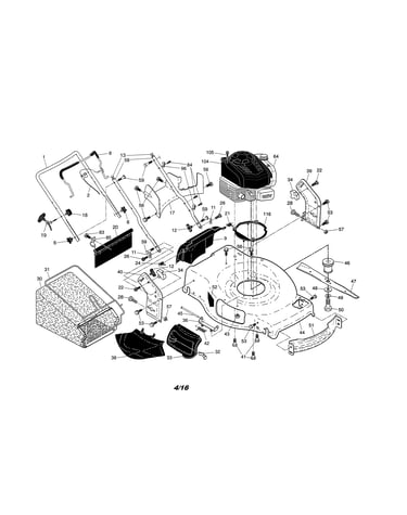Engine/housing/handle/grassbag