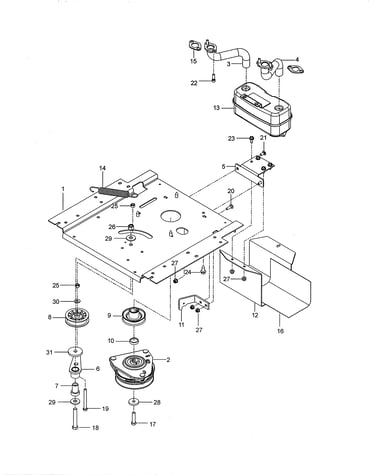 Engine mounting/guard/muffler