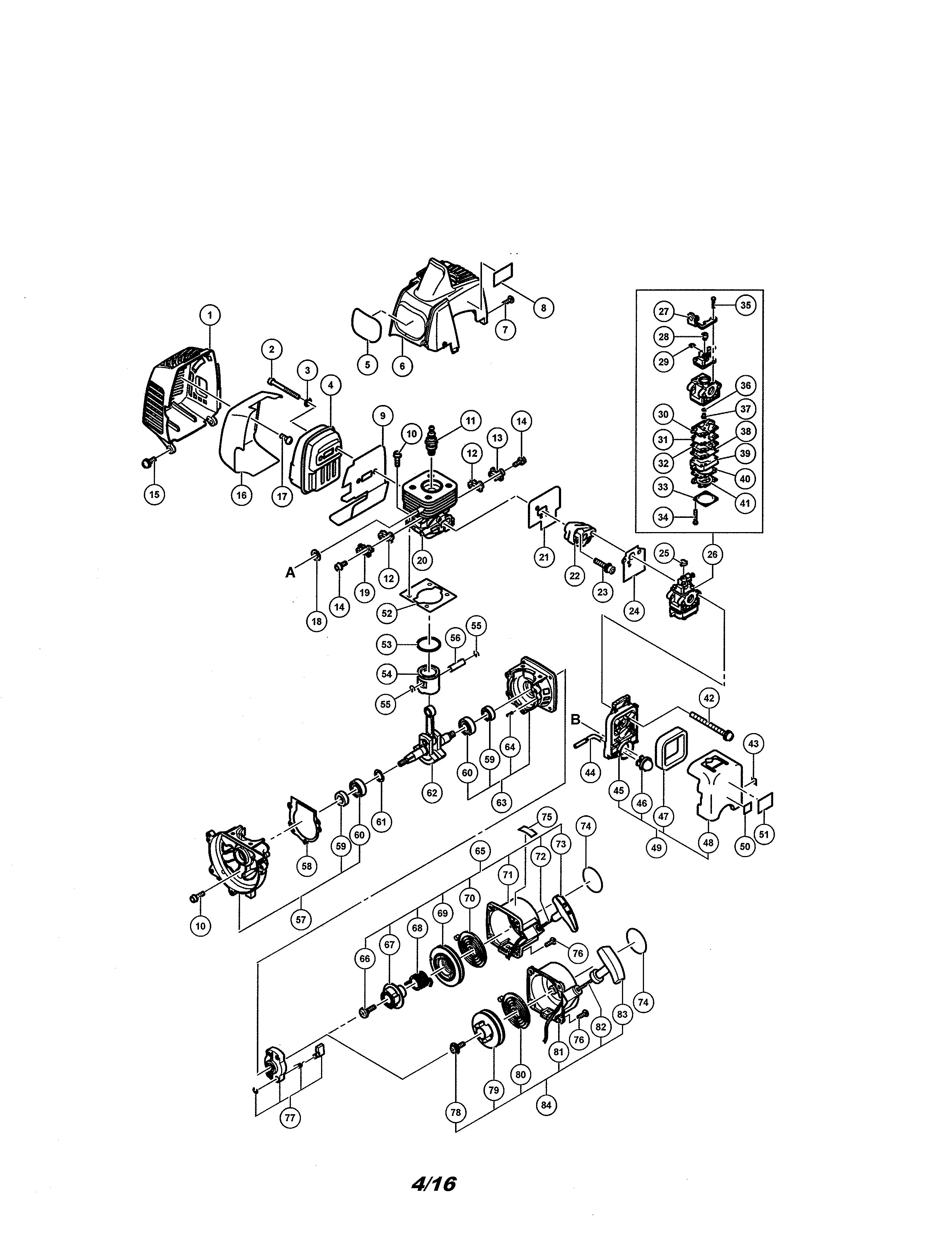 Cylinder/carburetor/crankshaft