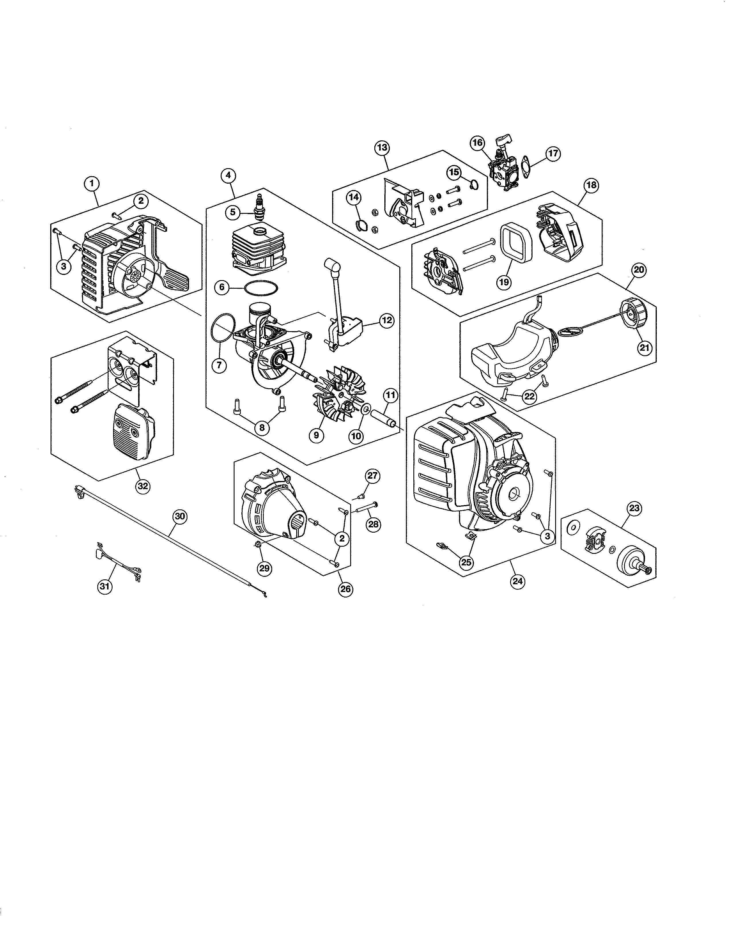 Short block/fuel tank/starter