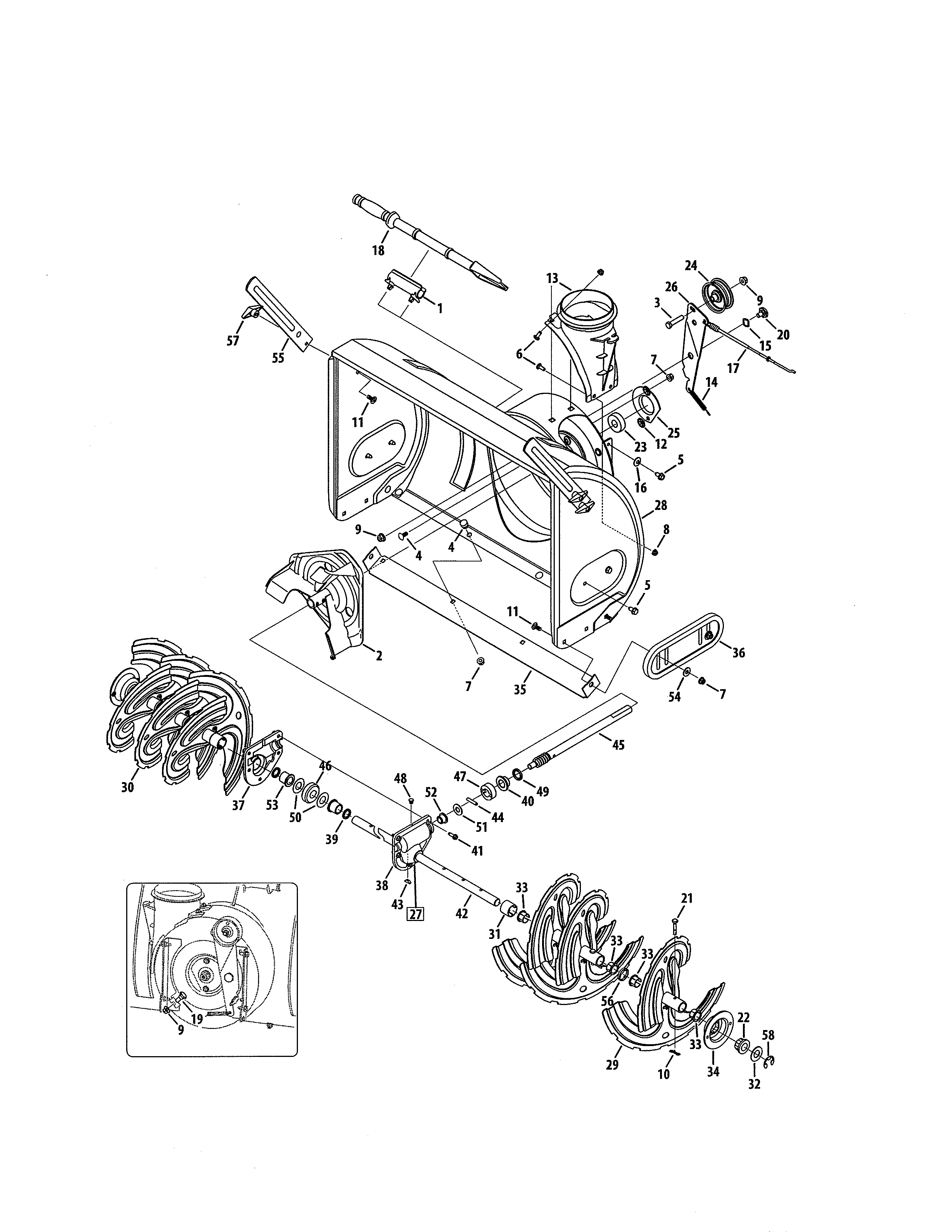 Auger housing/spiral assembly