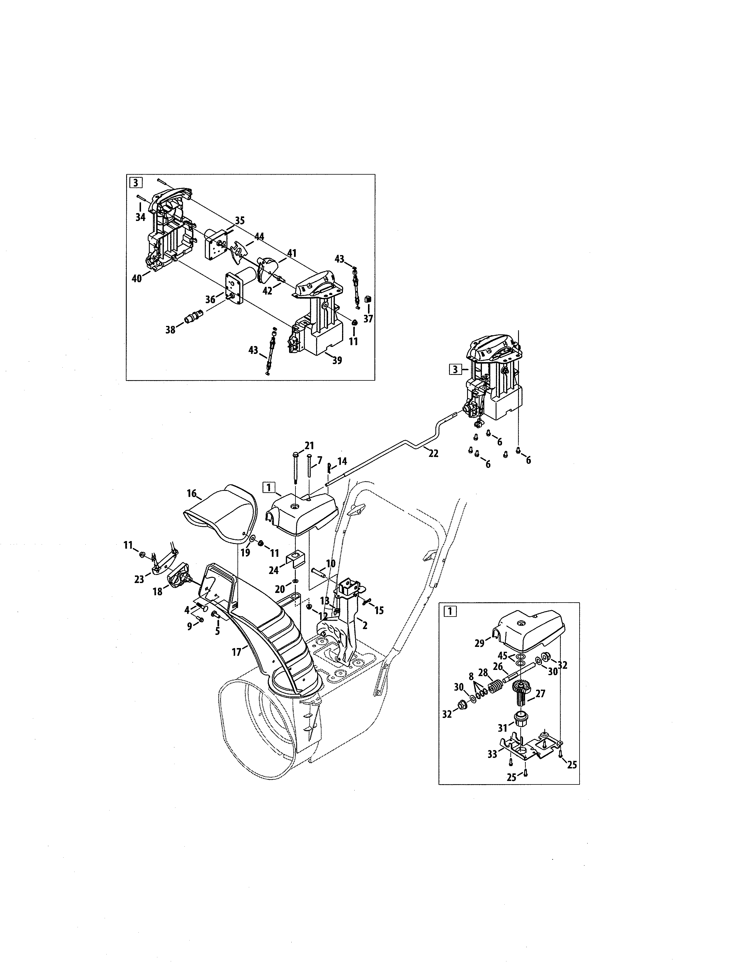 Chute assembly/gearbox