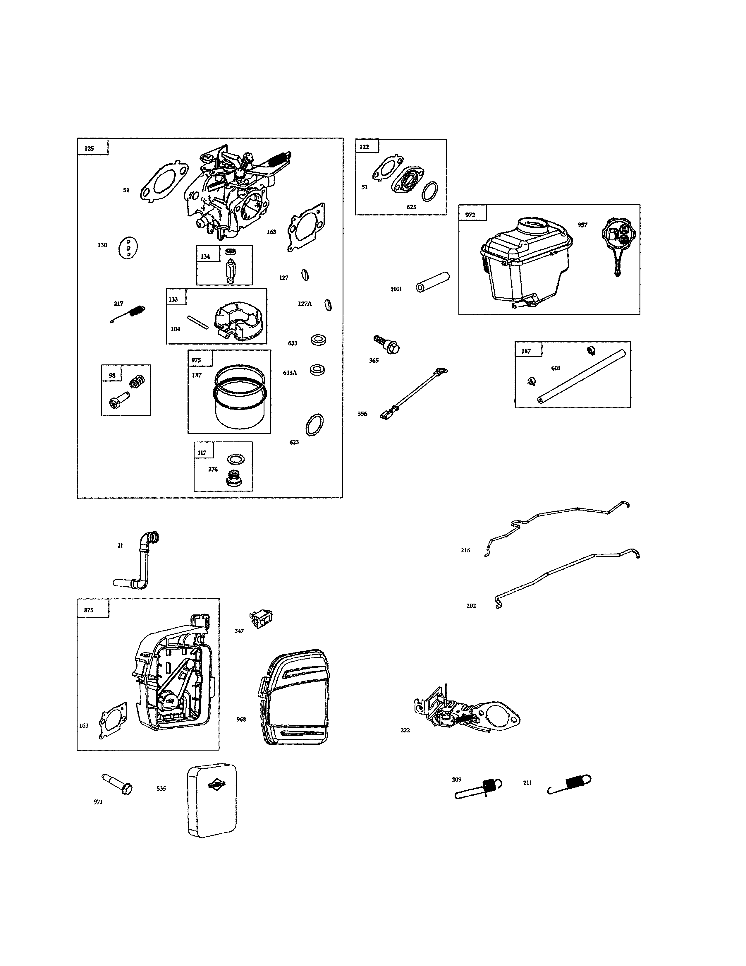 Carburetor/fuel tank/base-air cleaner