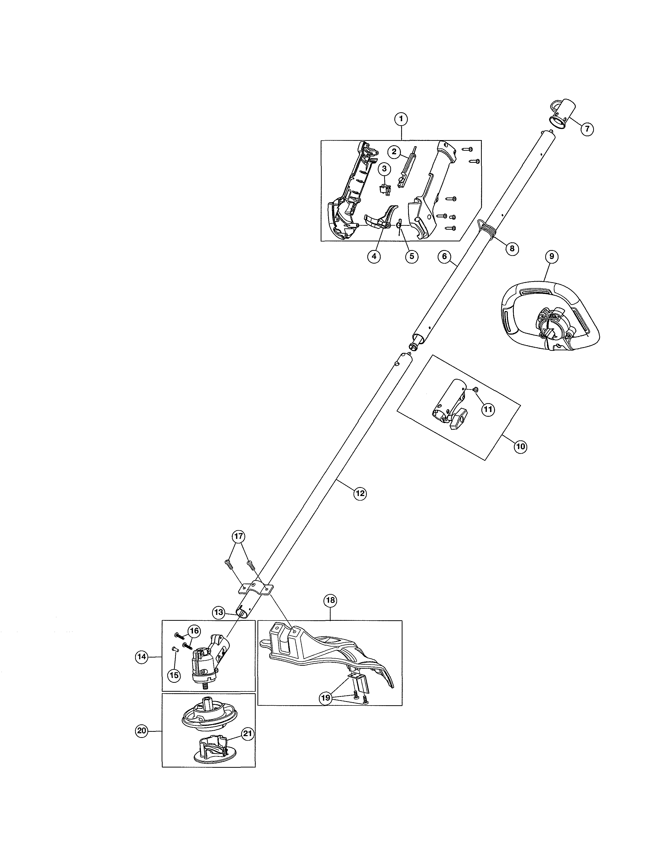 Drive shaft/handle/shield