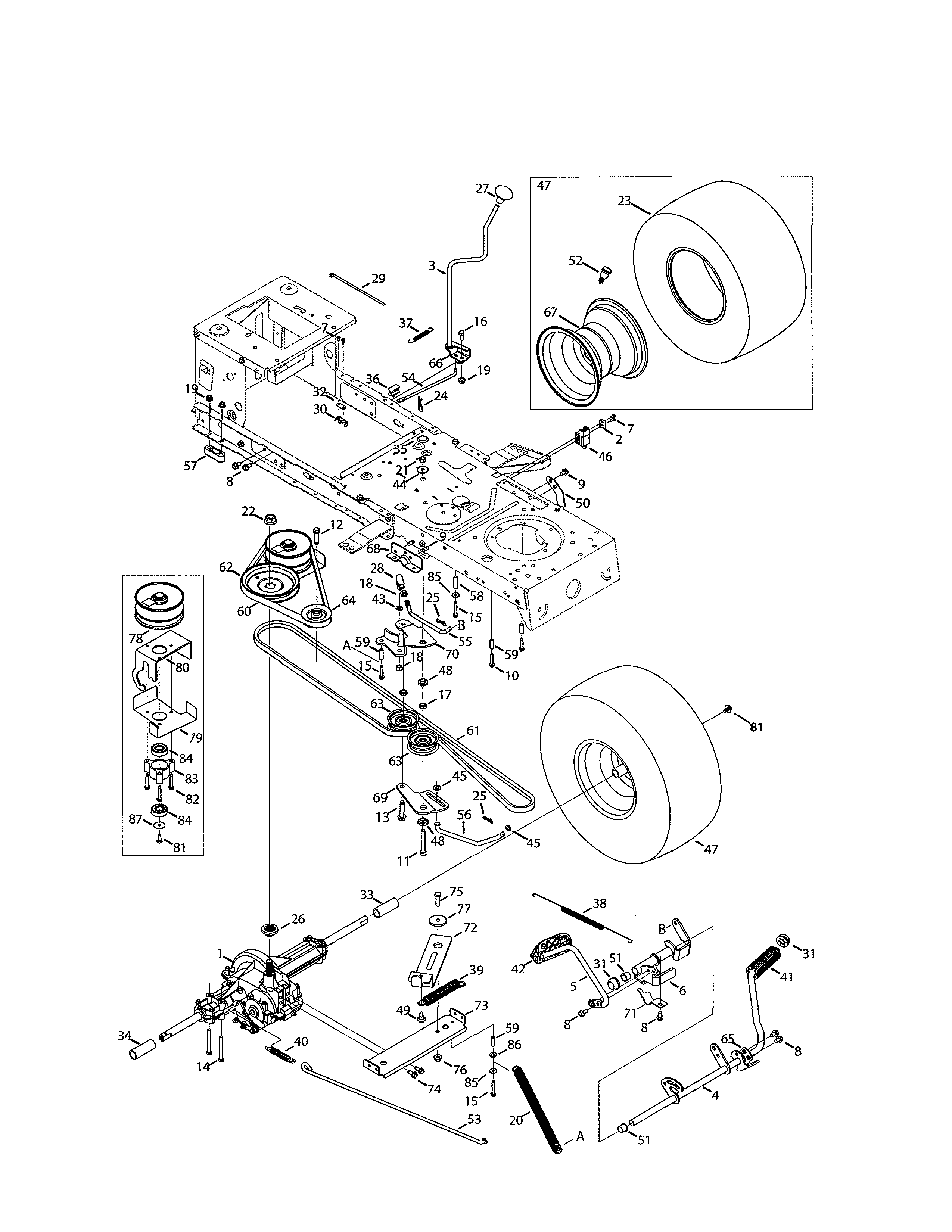Transmission/wheel/pulleys