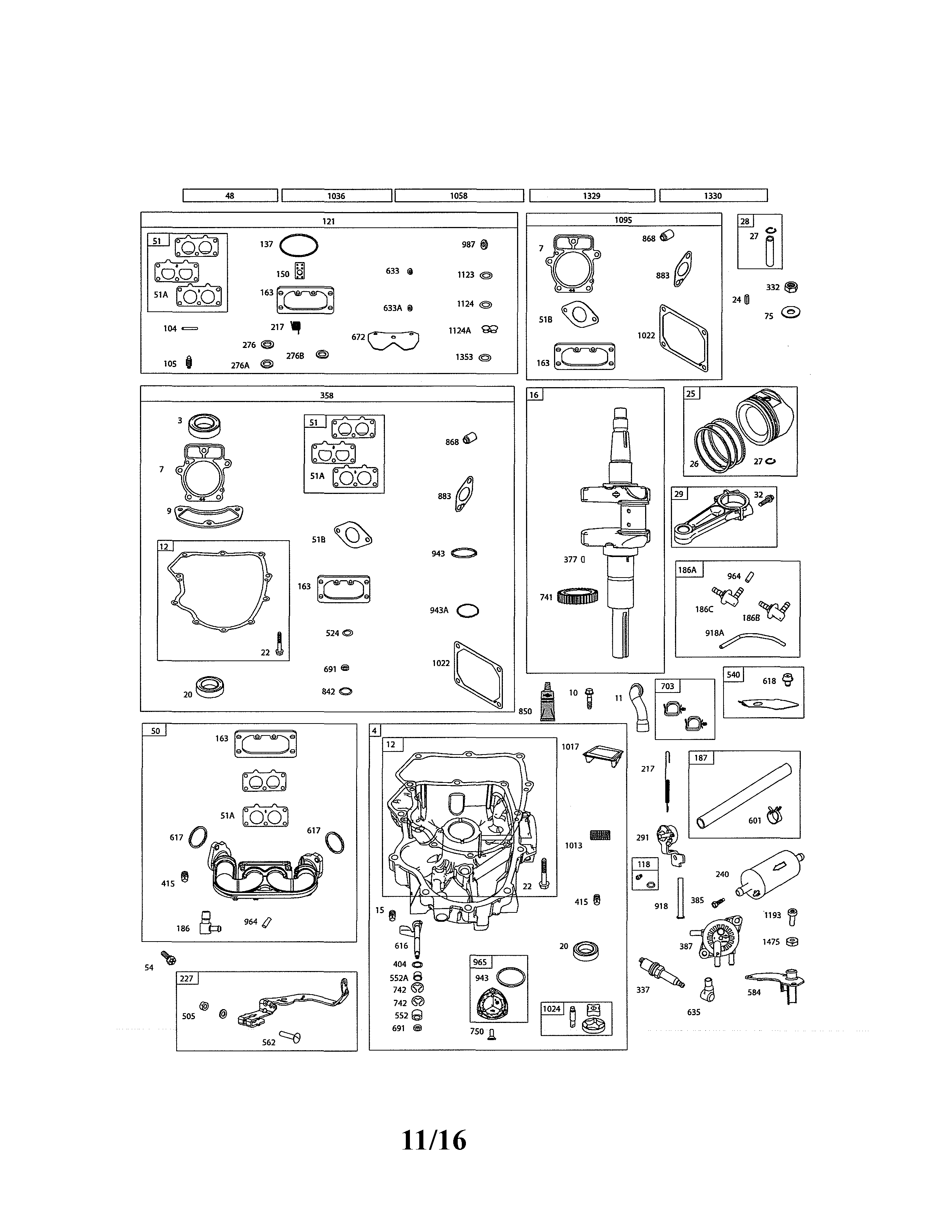 Crankshaft/sump/gasket sets