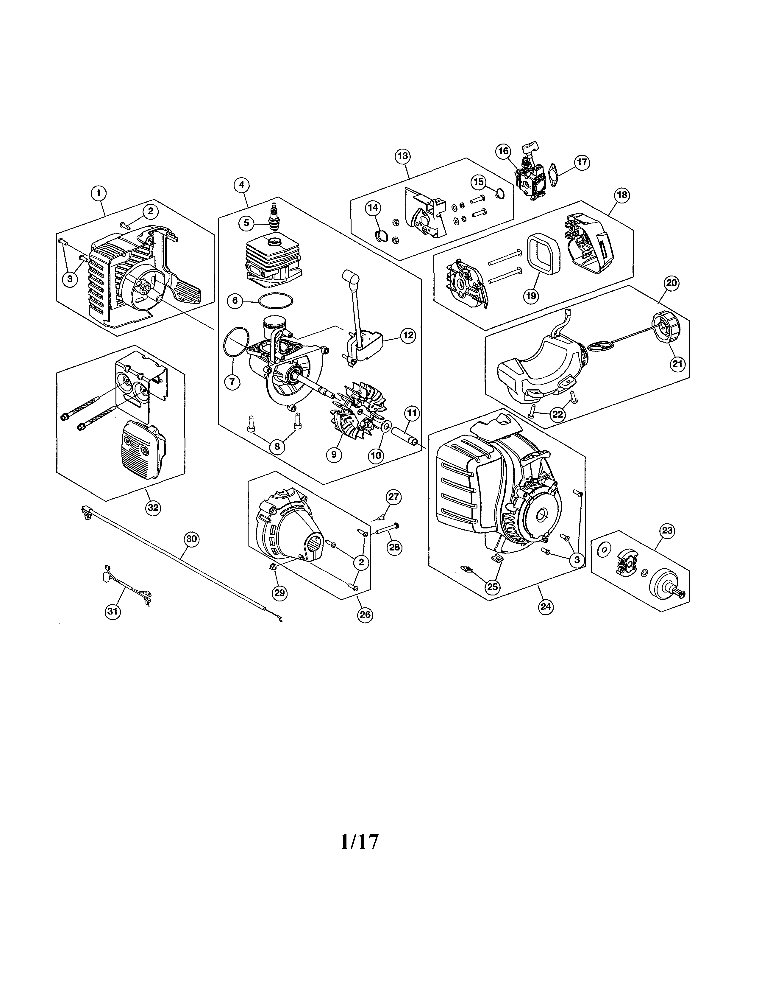 Short block/fuel tank/starter housing
