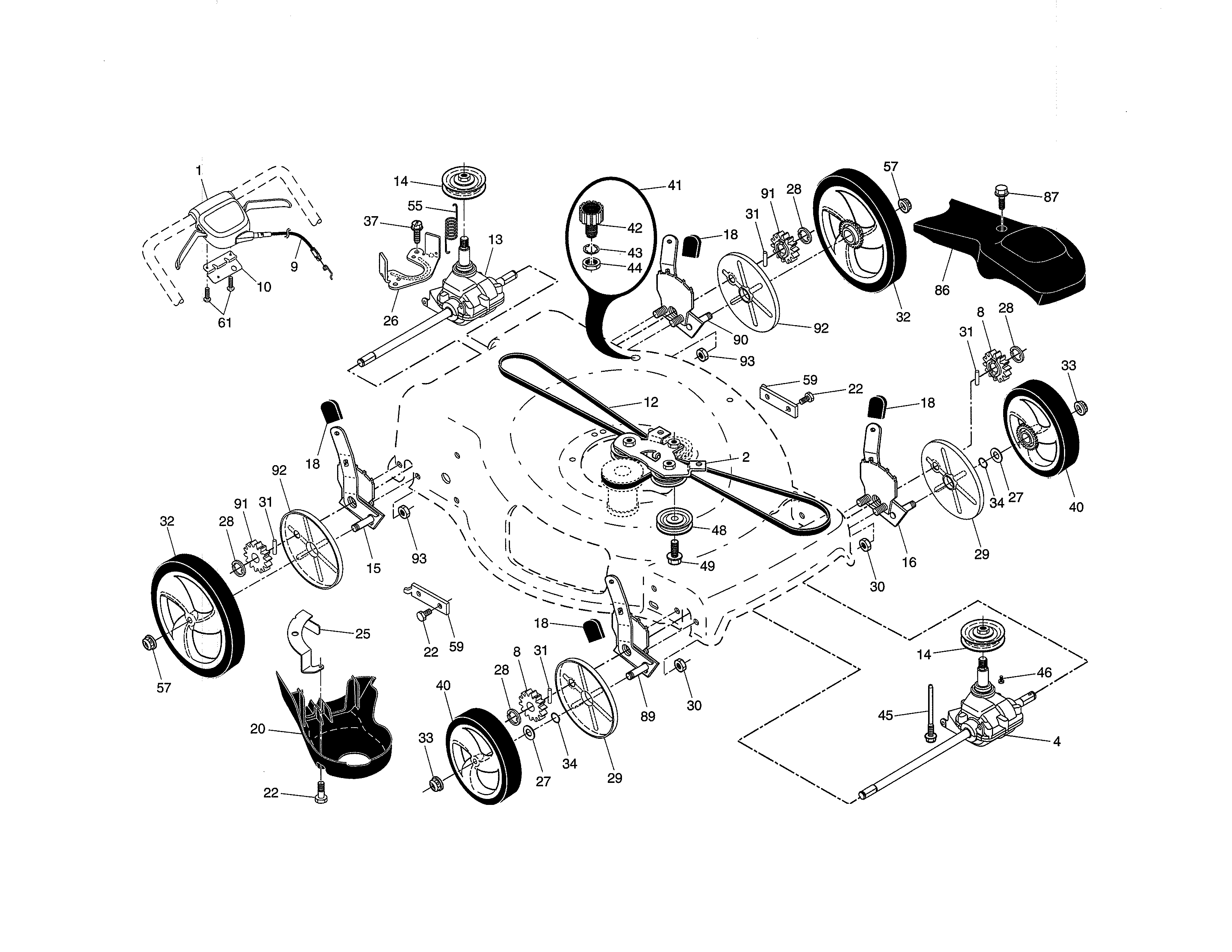 Drive control/gear case/wheels