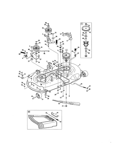 Deck/spindle/chute deflector