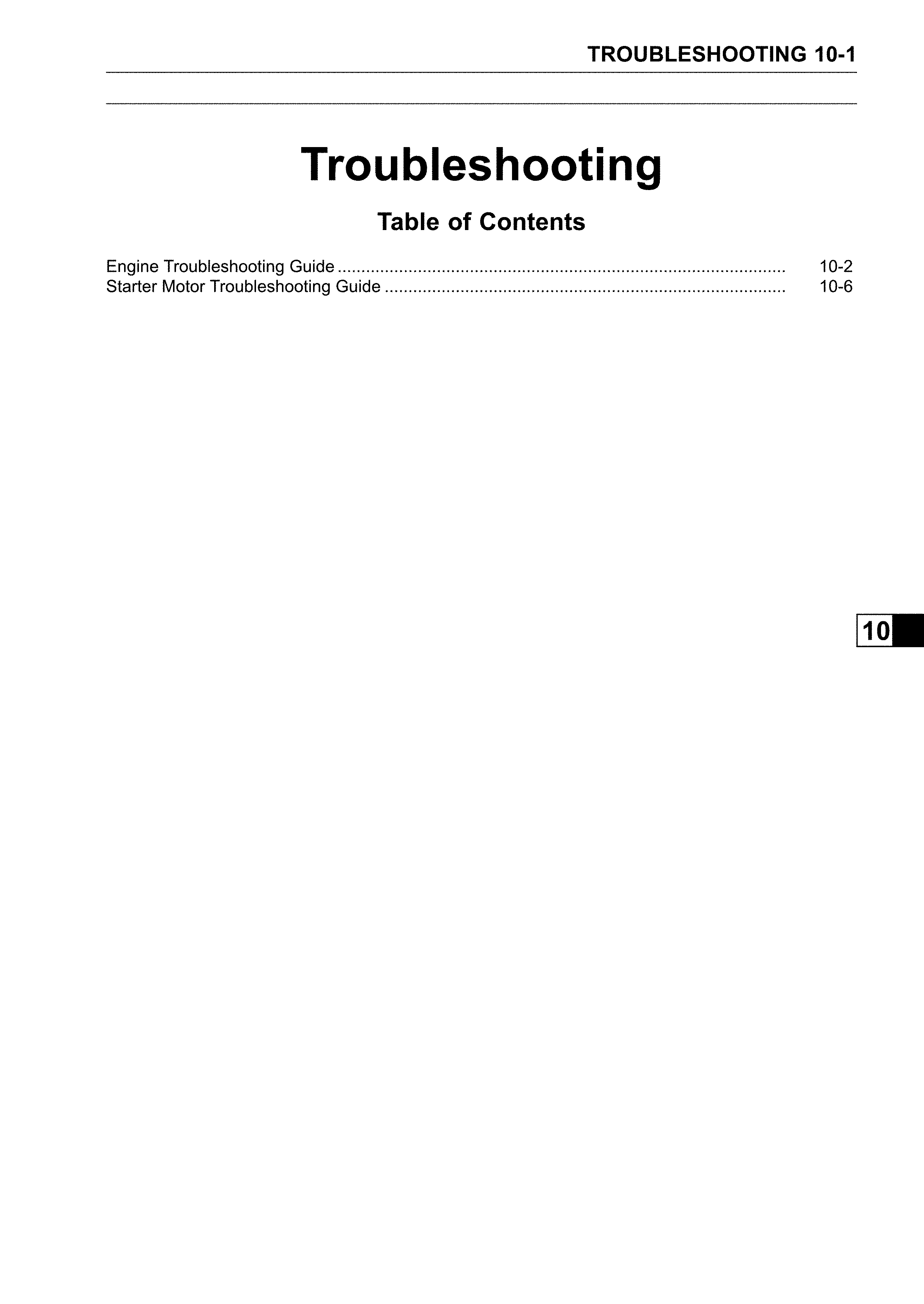 Troubleshooting table of contents