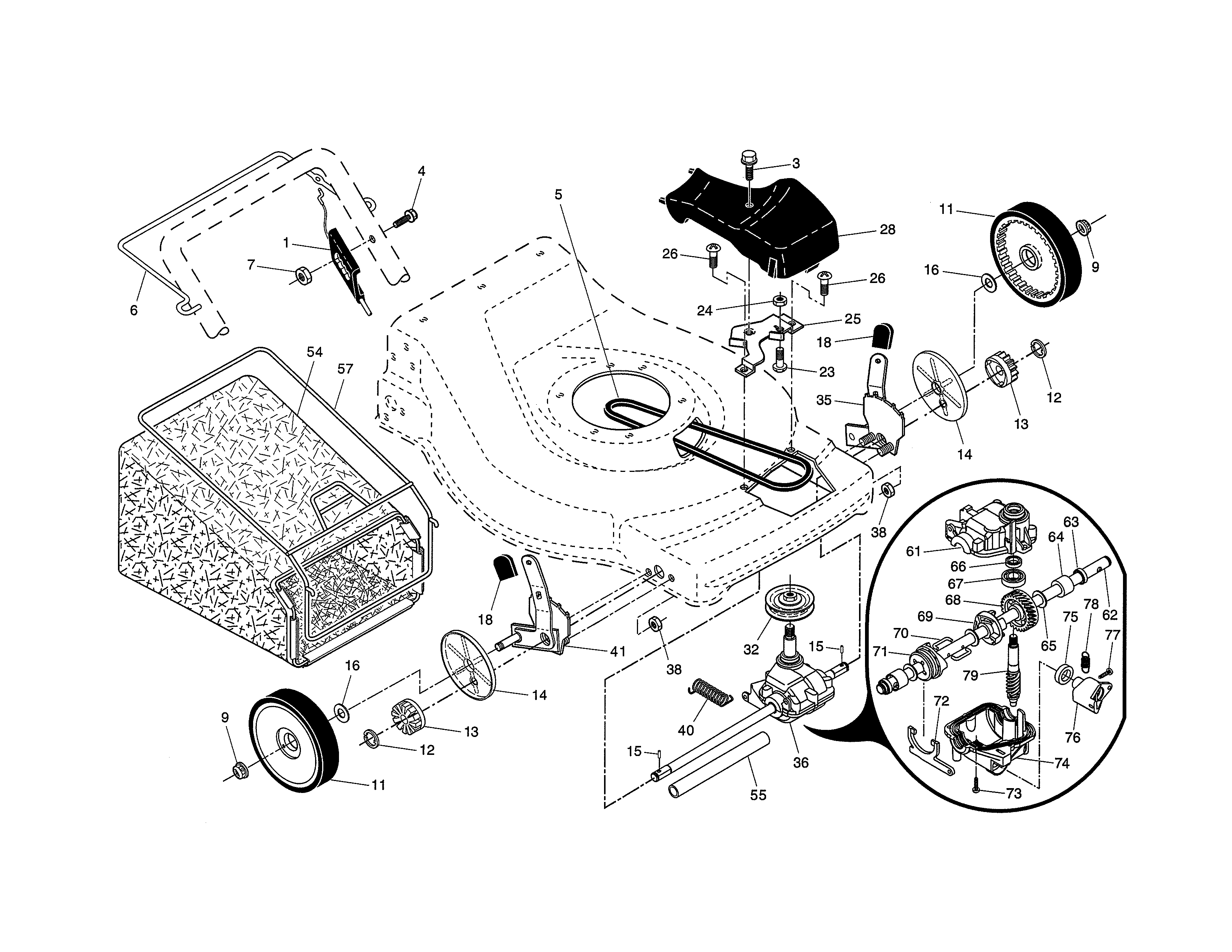 Drive control/gear case/wheels