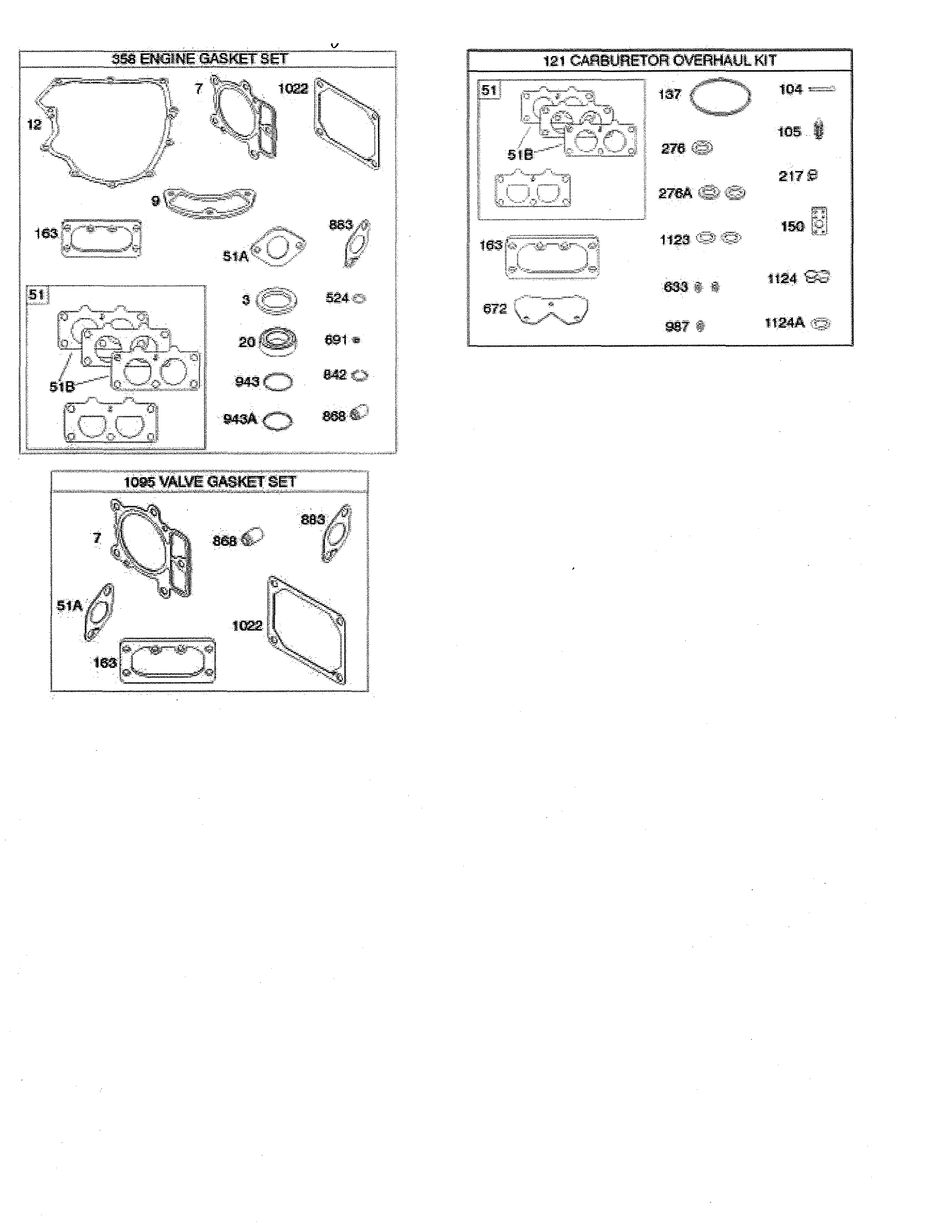 Engine/valve gasket sets
