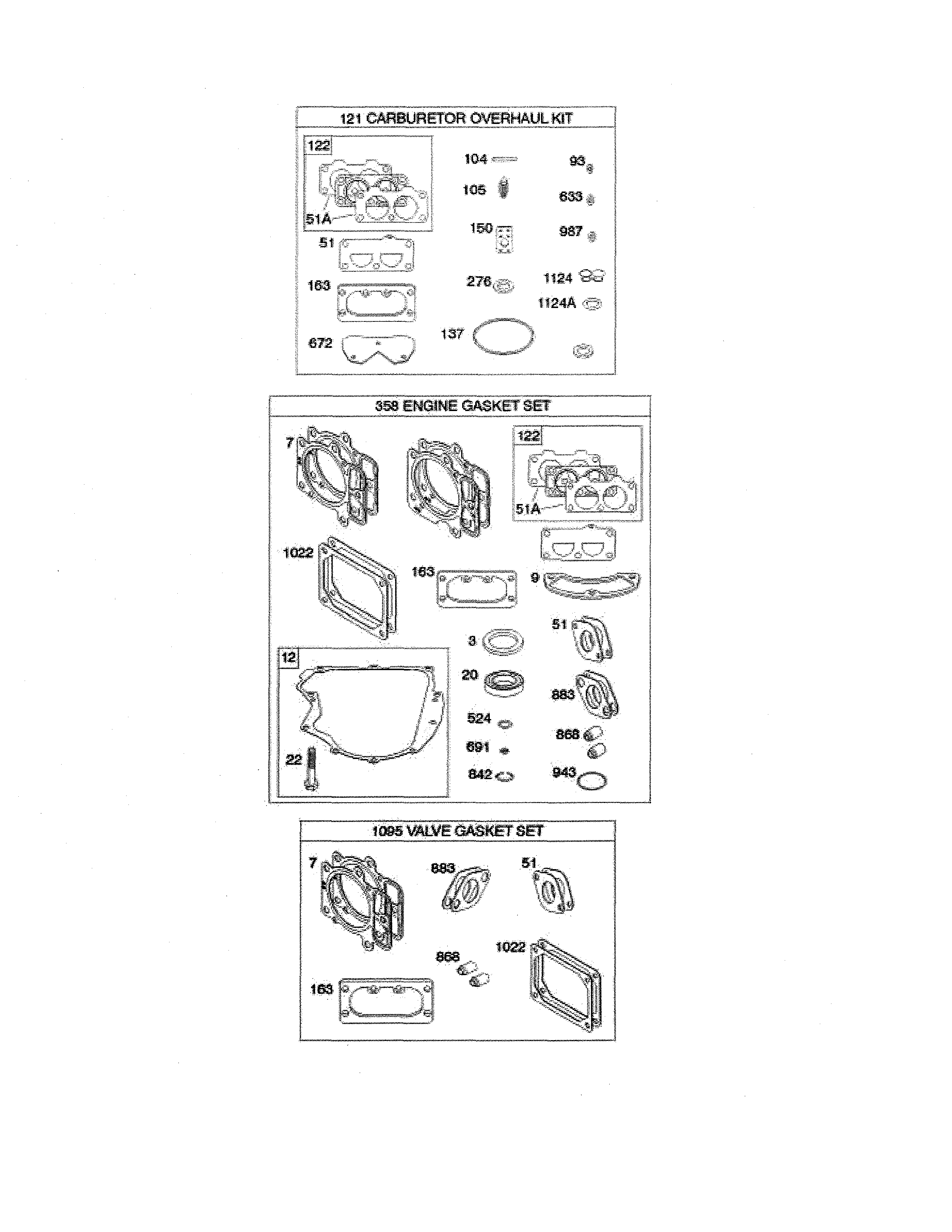 Engine/valve gasket sets