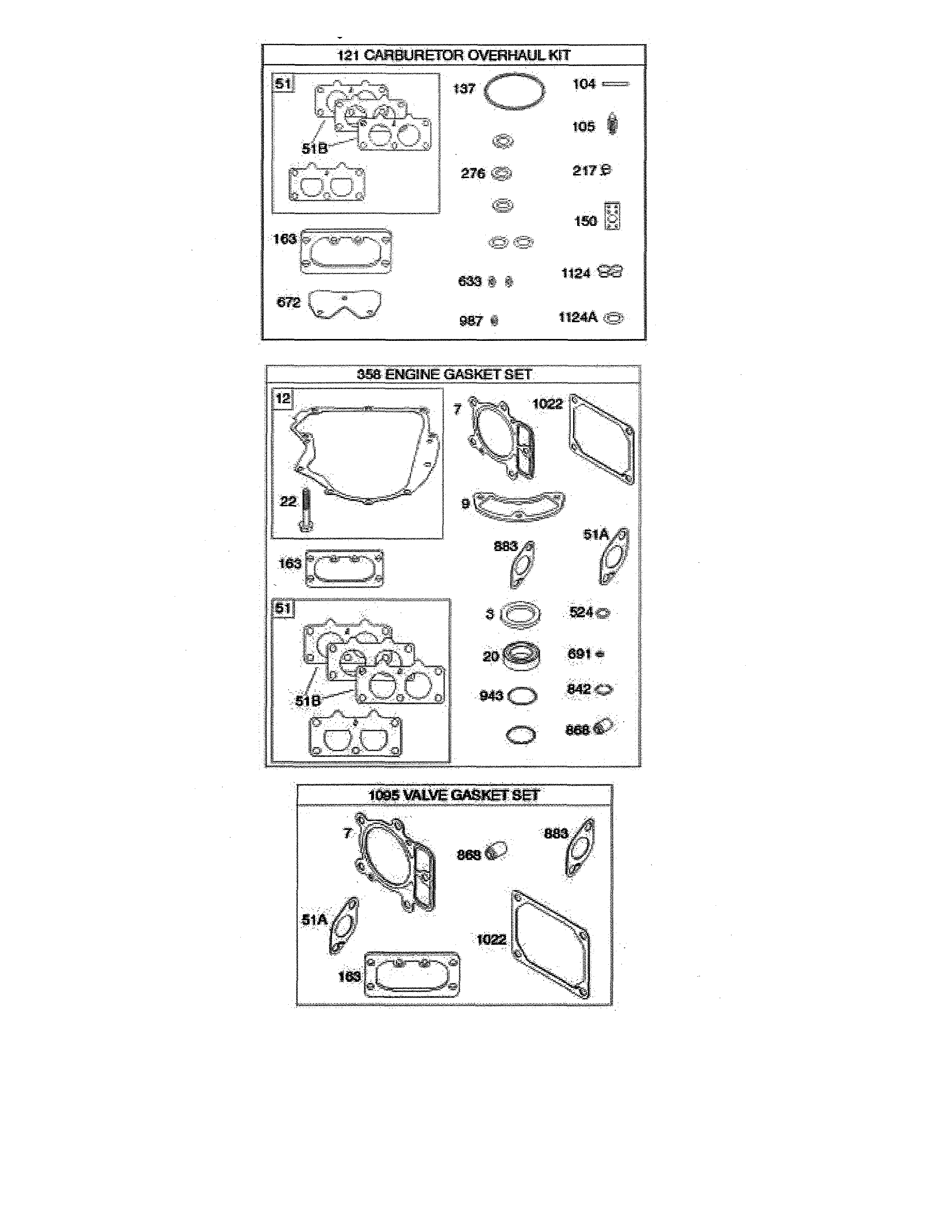 Engine/valve gasket sets