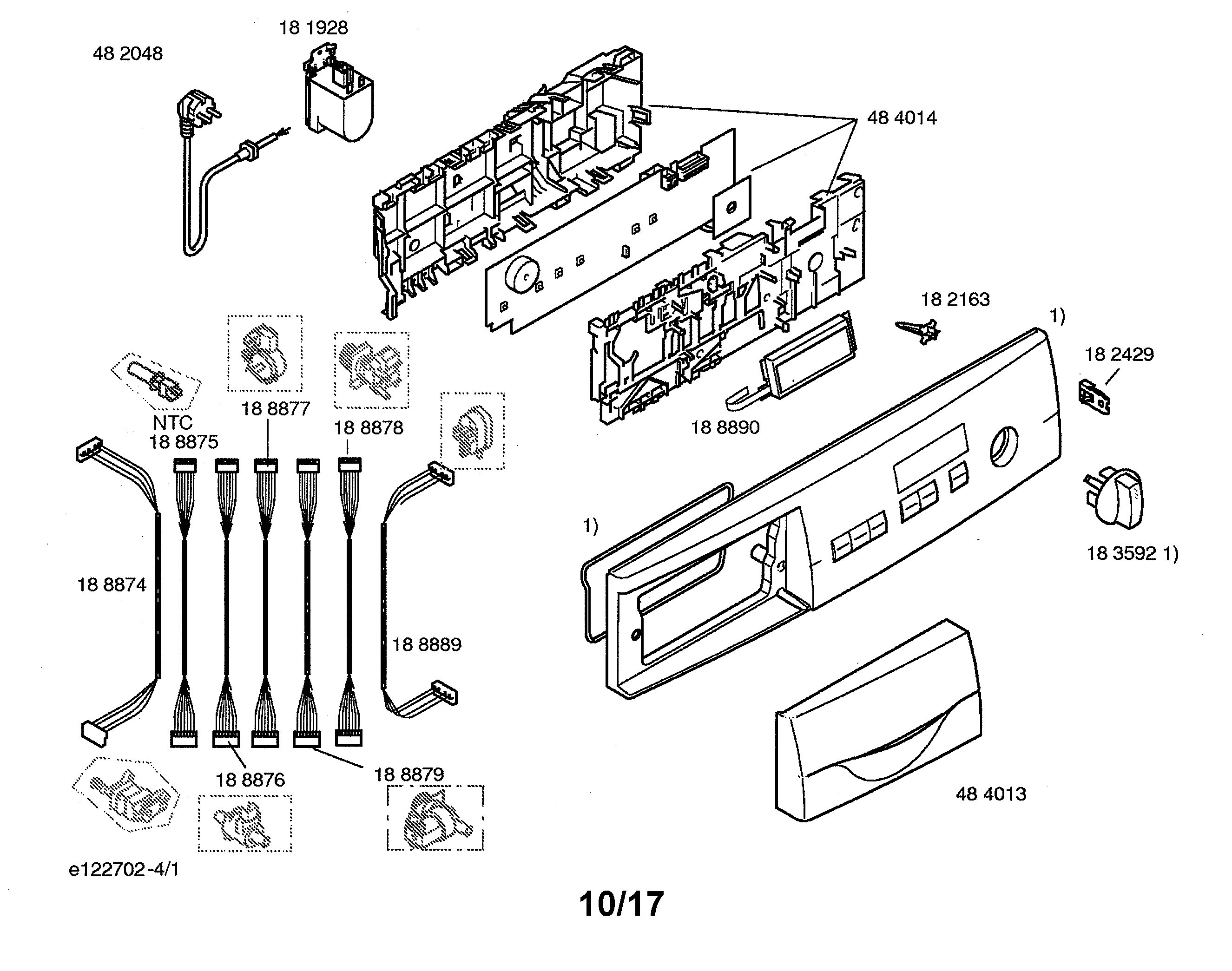 Facia panel/cable harness/power cord